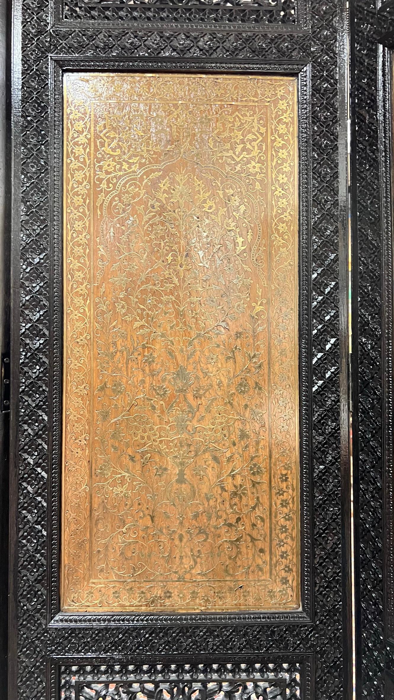 Ebonized Screen with Arabesque Inlaid Brass of Finest Quality For Sale 5