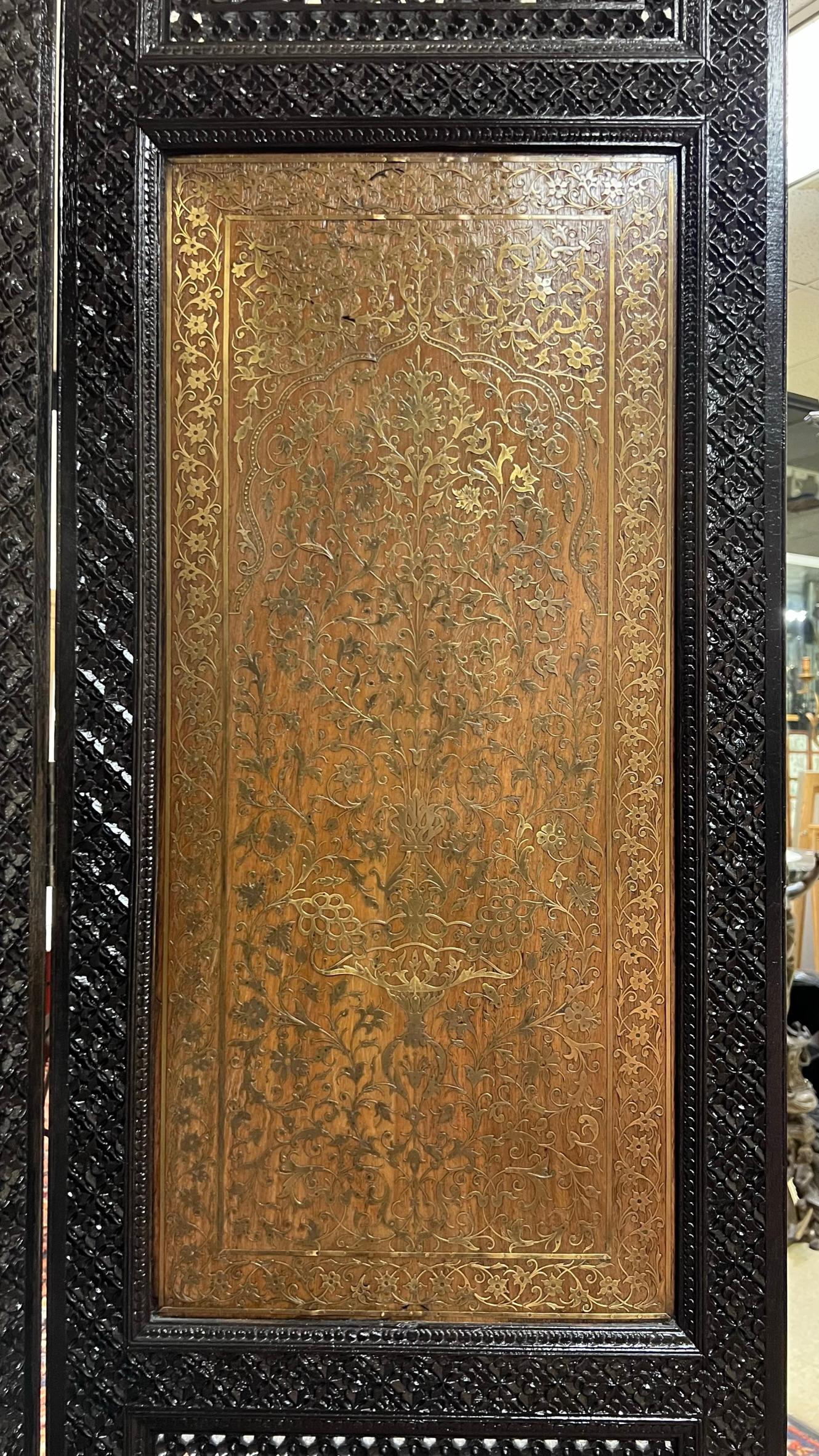 Ebonized Screen with Arabesque Inlaid Brass of Finest Quality For Sale 6