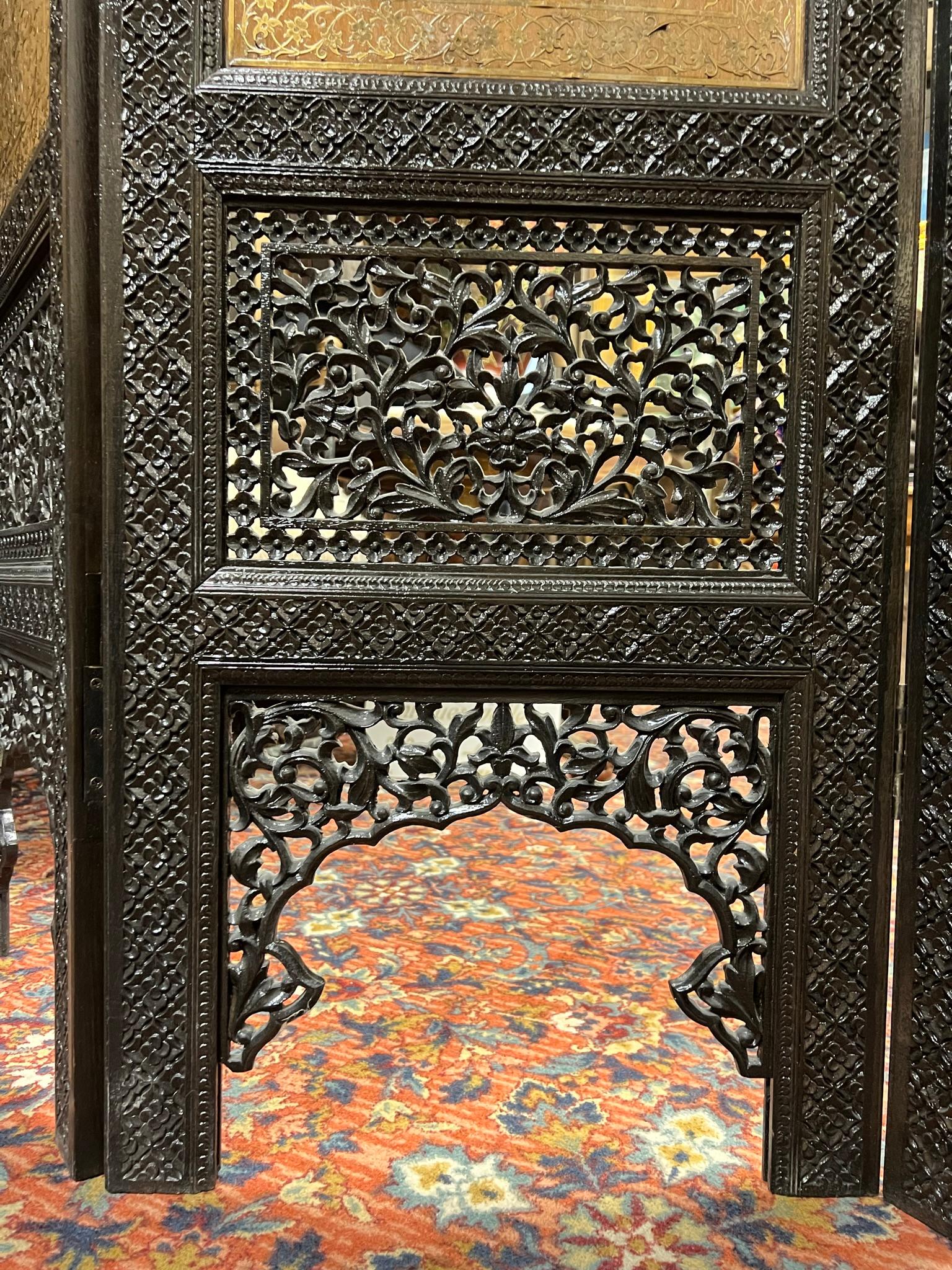 Ebonized Screen with Arabesque Inlaid Brass of Finest Quality For Sale 1