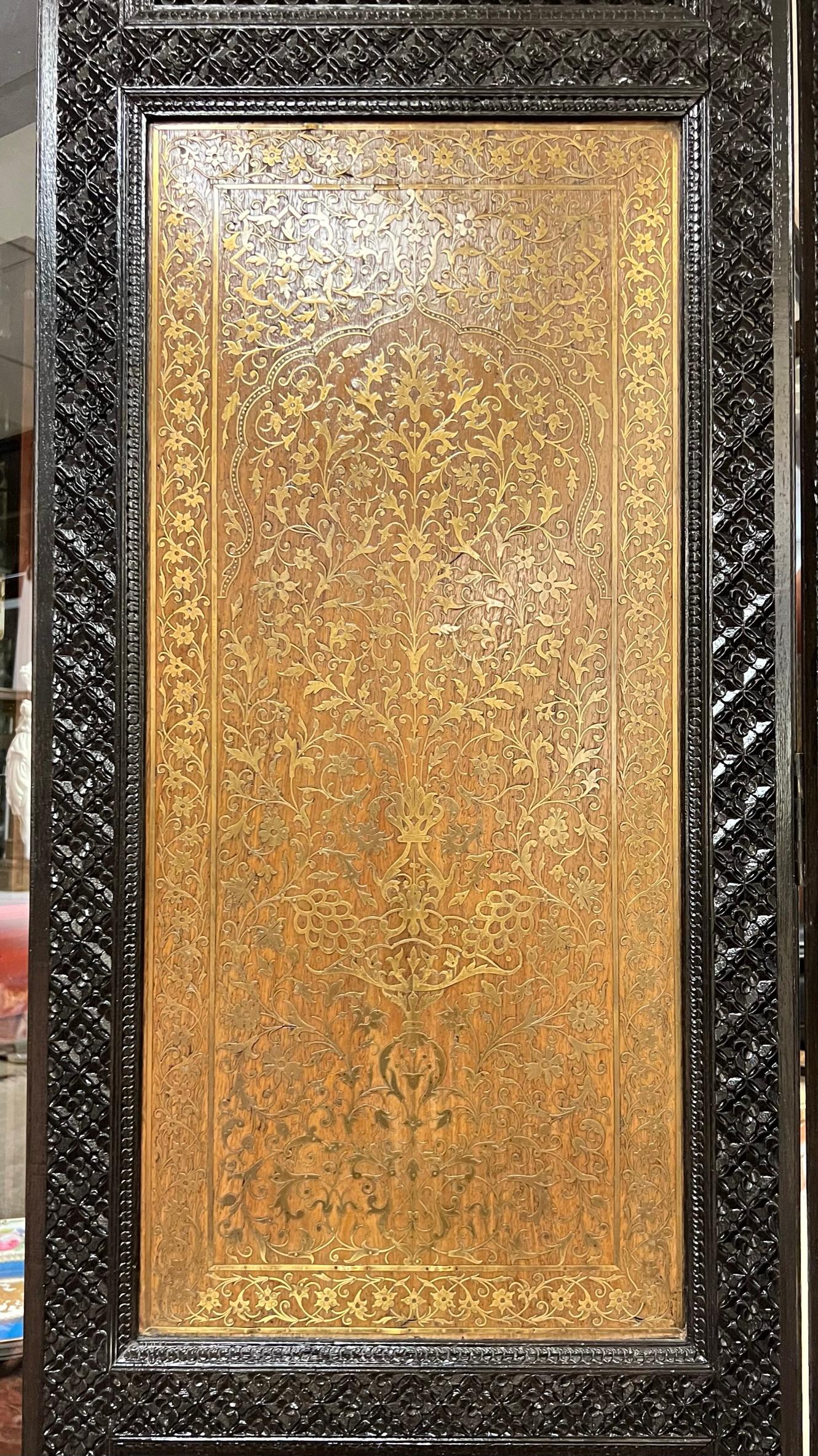 Ebonized Screen with Arabesque Inlaid Brass of Finest Quality For Sale 3