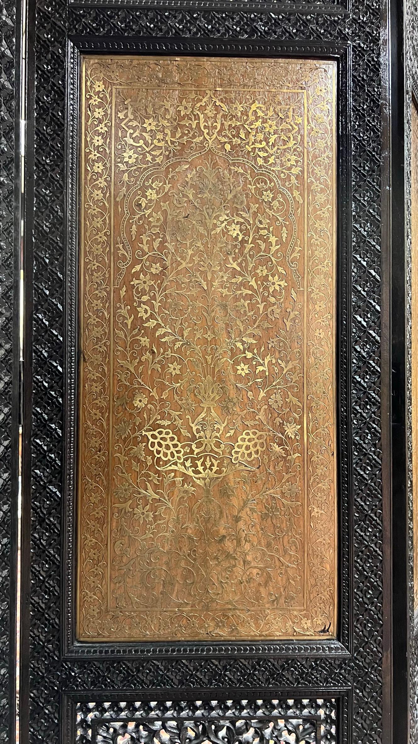 Ebonized Screen with Arabesque Inlaid Brass of Finest Quality For Sale 4