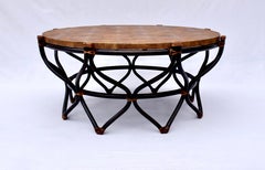 Ebonized Sculpted Rattan Bamboo Faux Shagreen Coffee Cocktail Table