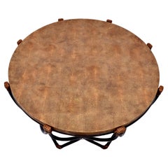 Ebonized Sculpted Rattan Bamboo Faux Shagreen Coffee Cocktail Table