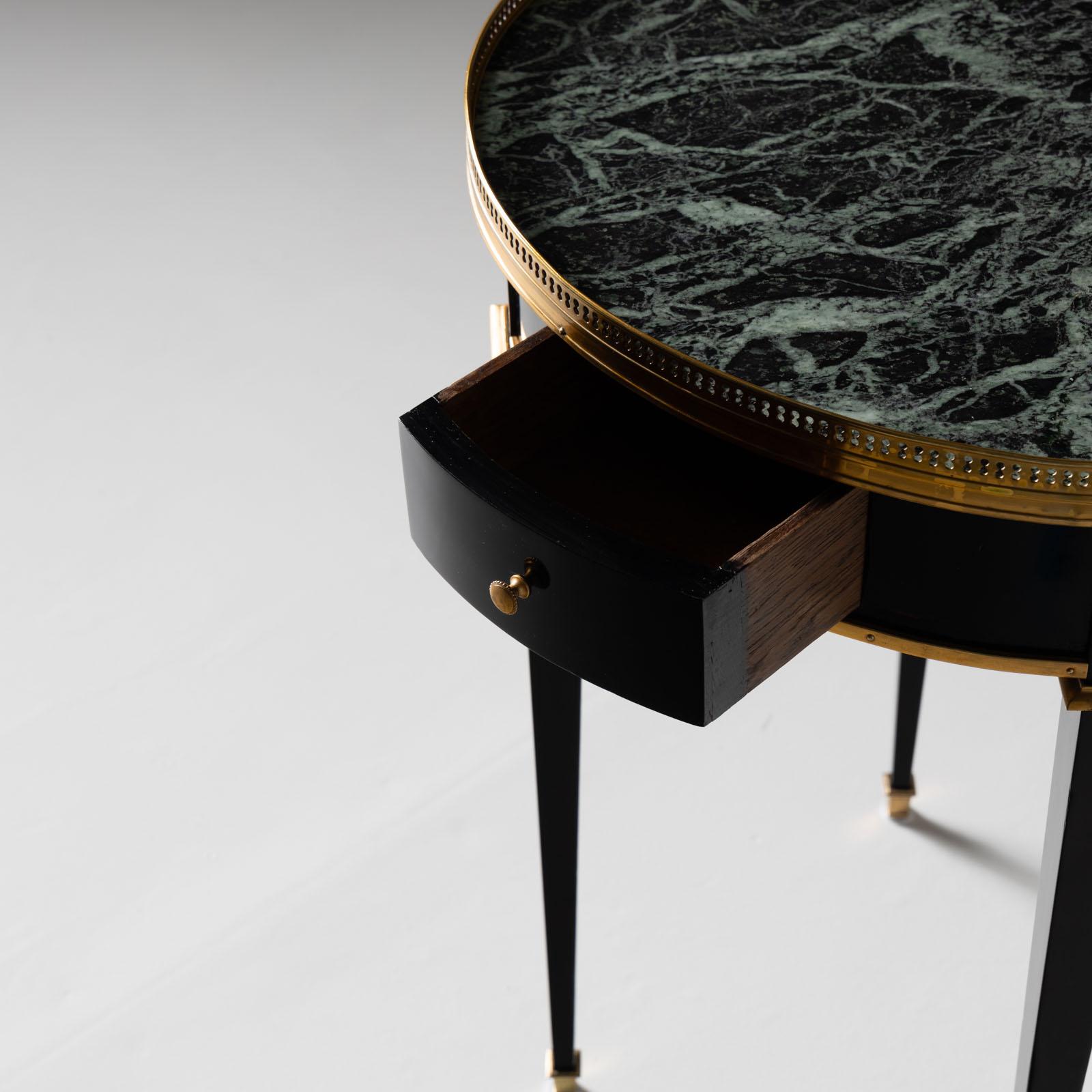 French Ebonized Side Table with green Marble Top, France 2nd Half 19th Century For Sale