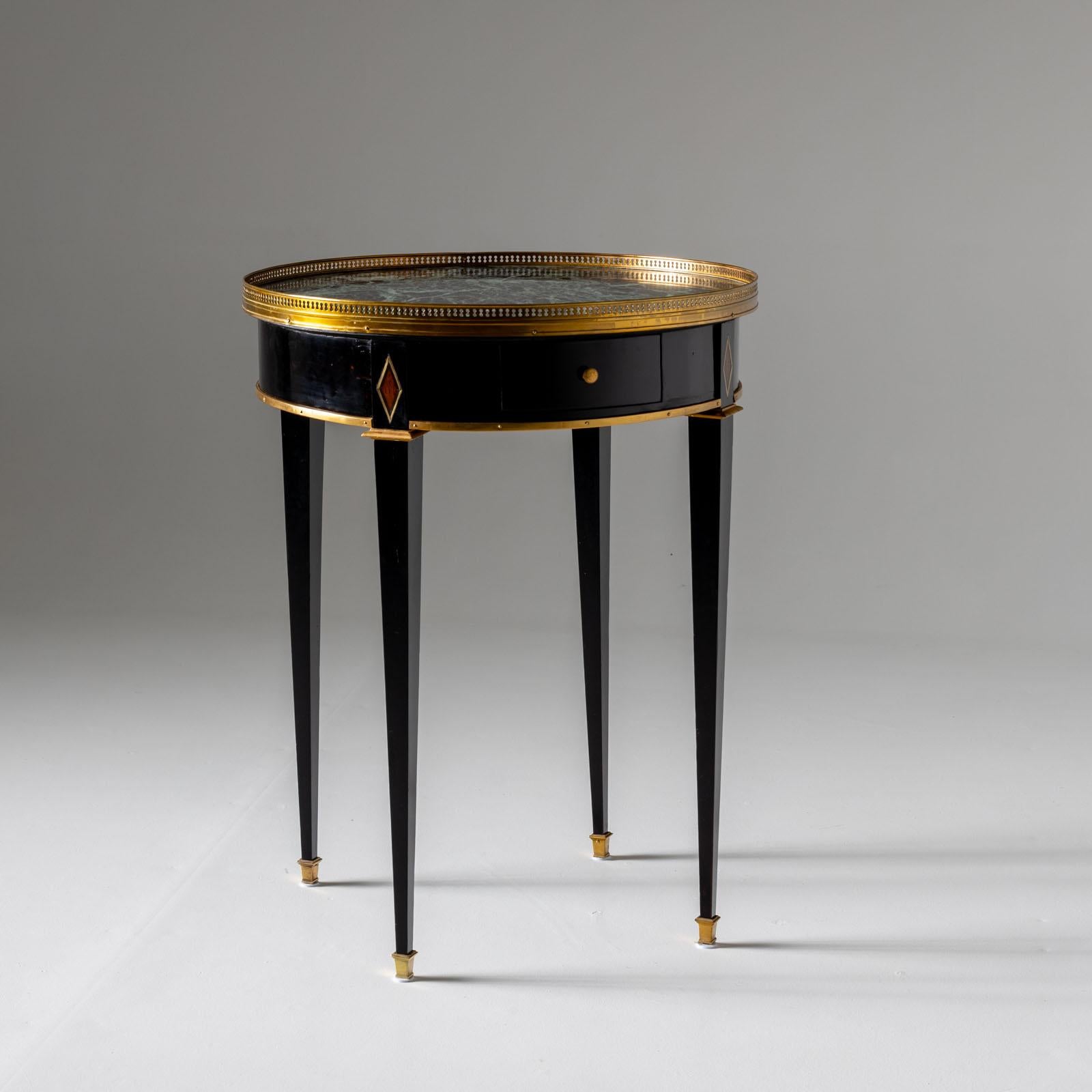 Brass Ebonized Side Table with green Marble Top, France 2nd Half 19th Century For Sale