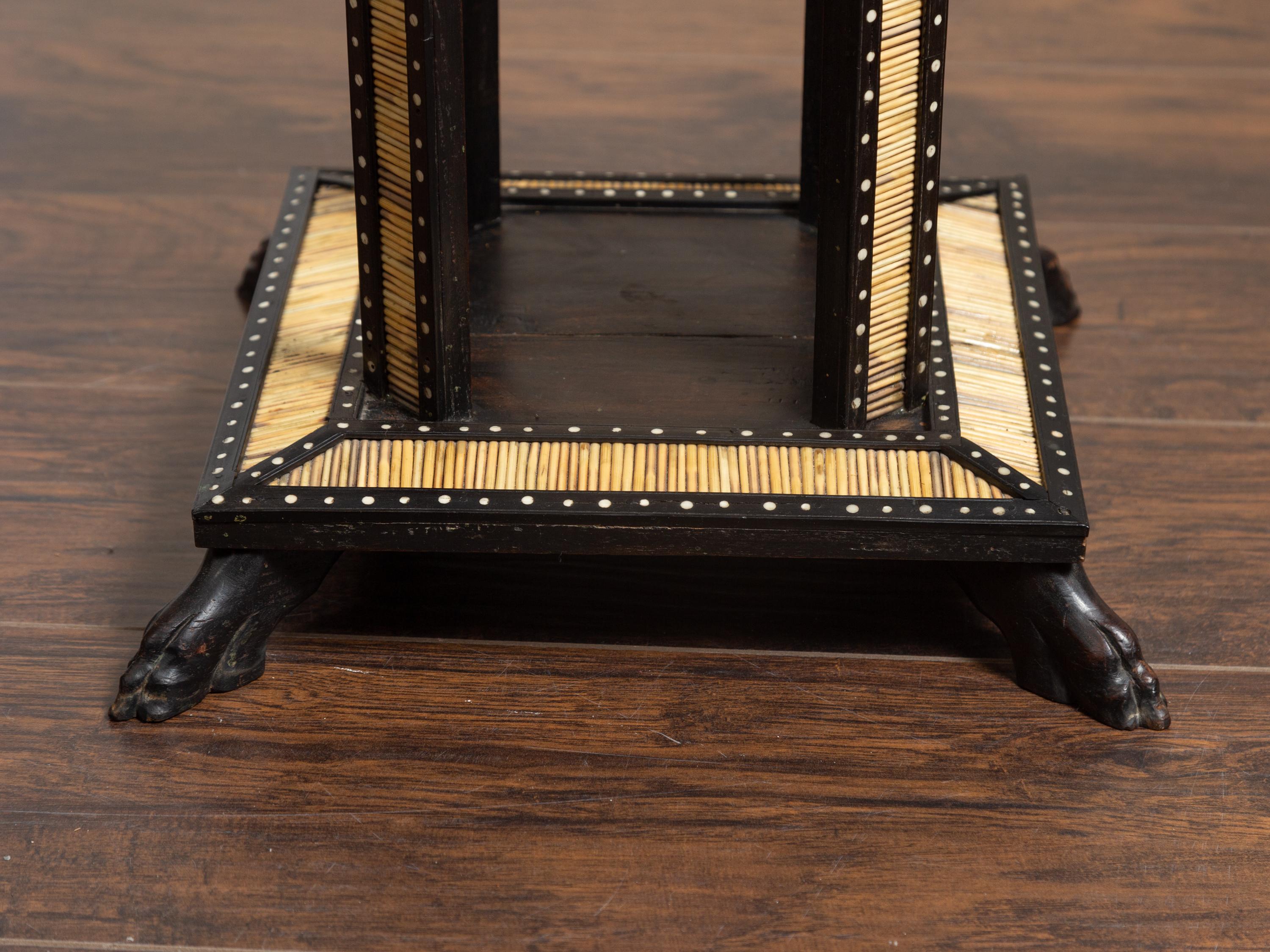 Ebonized Side Table with Porcupine Quill Inlay and Elephant Motif, circa 1900 3