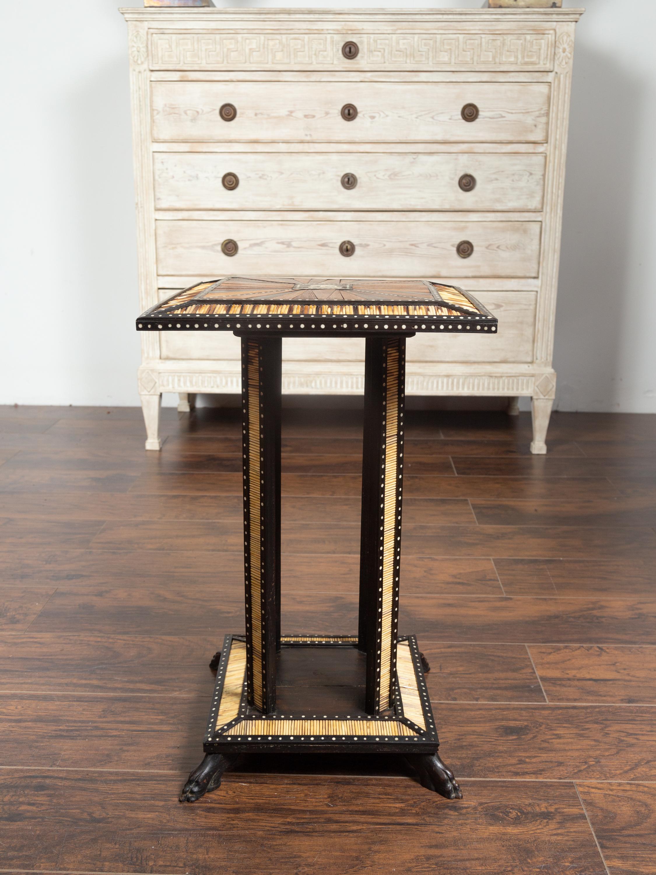 Ebonized Side Table with Porcupine Quill Inlay and Elephant Motif, circa 1900 4