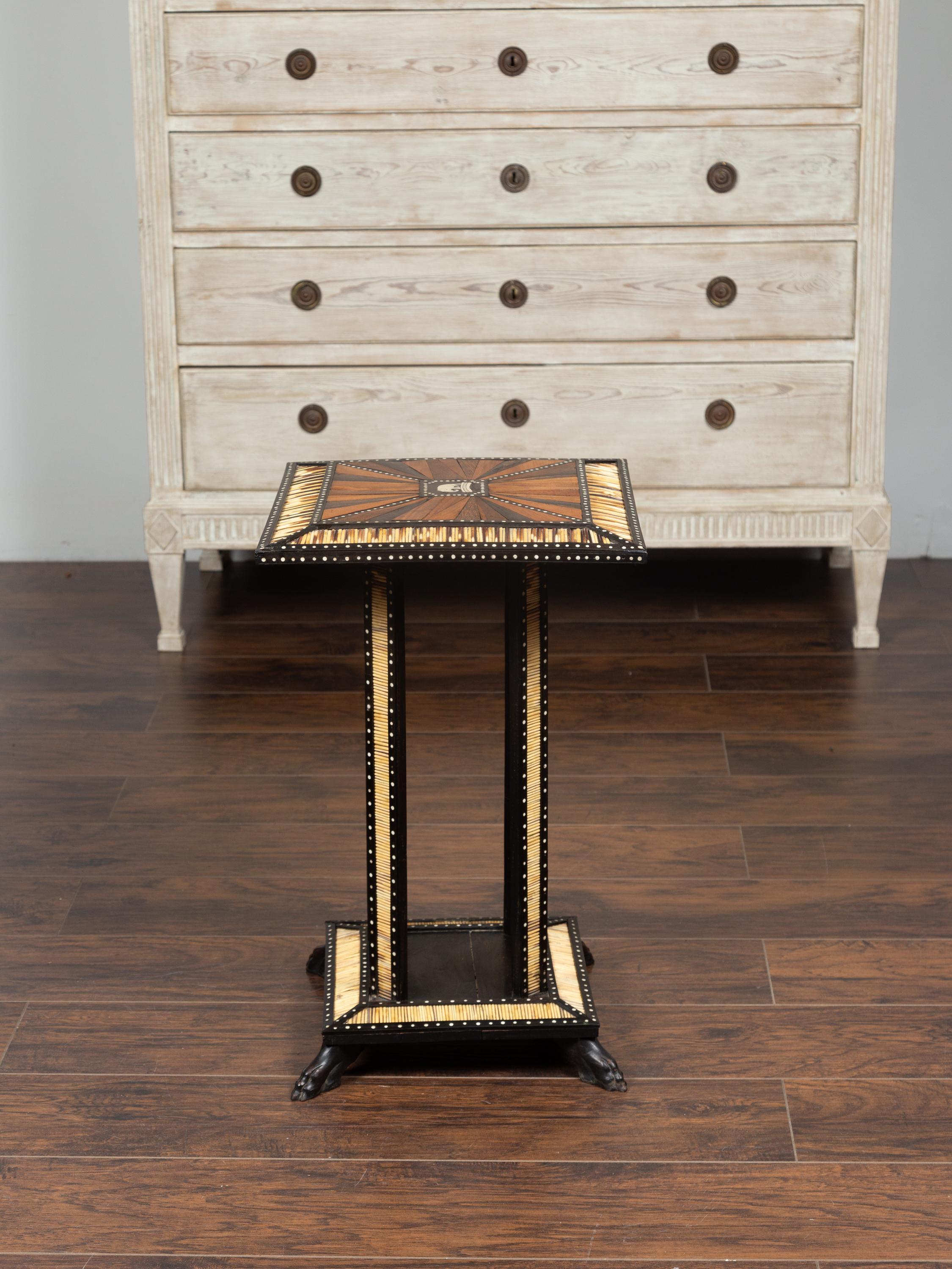 Ebonized Side Table with Porcupine Quill Inlay and Elephant Motif, circa 1900 5