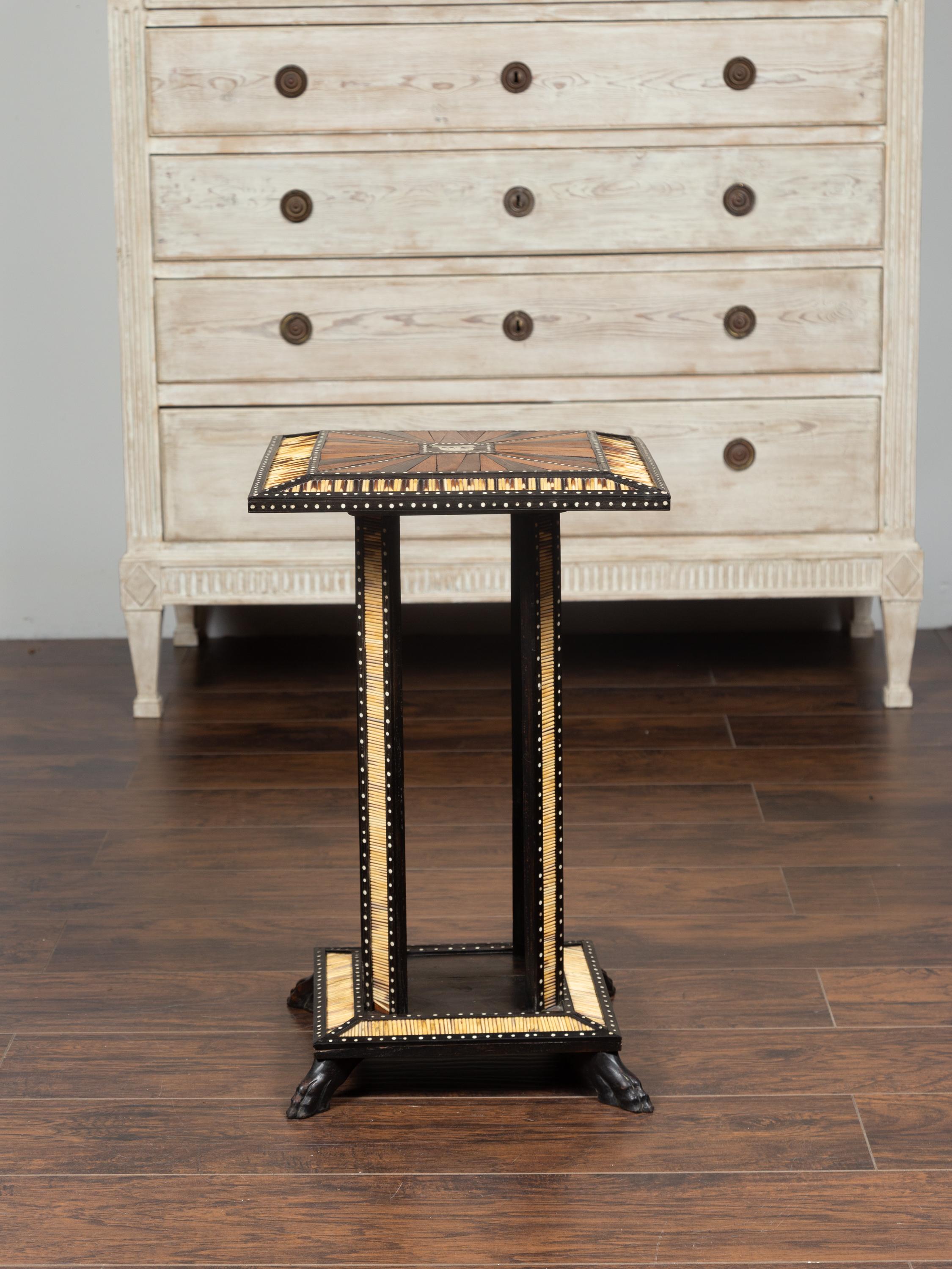 Ebonized Side Table with Porcupine Quill Inlay and Elephant Motif, circa 1900 6
