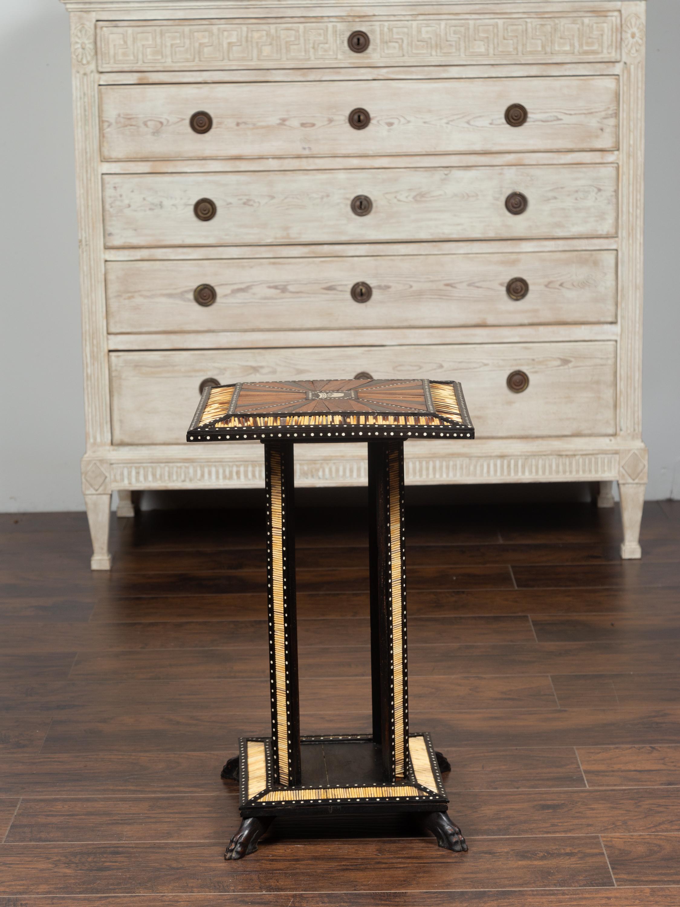 Ebonized Side Table with Porcupine Quill Inlay and Elephant Motif, circa 1900 7