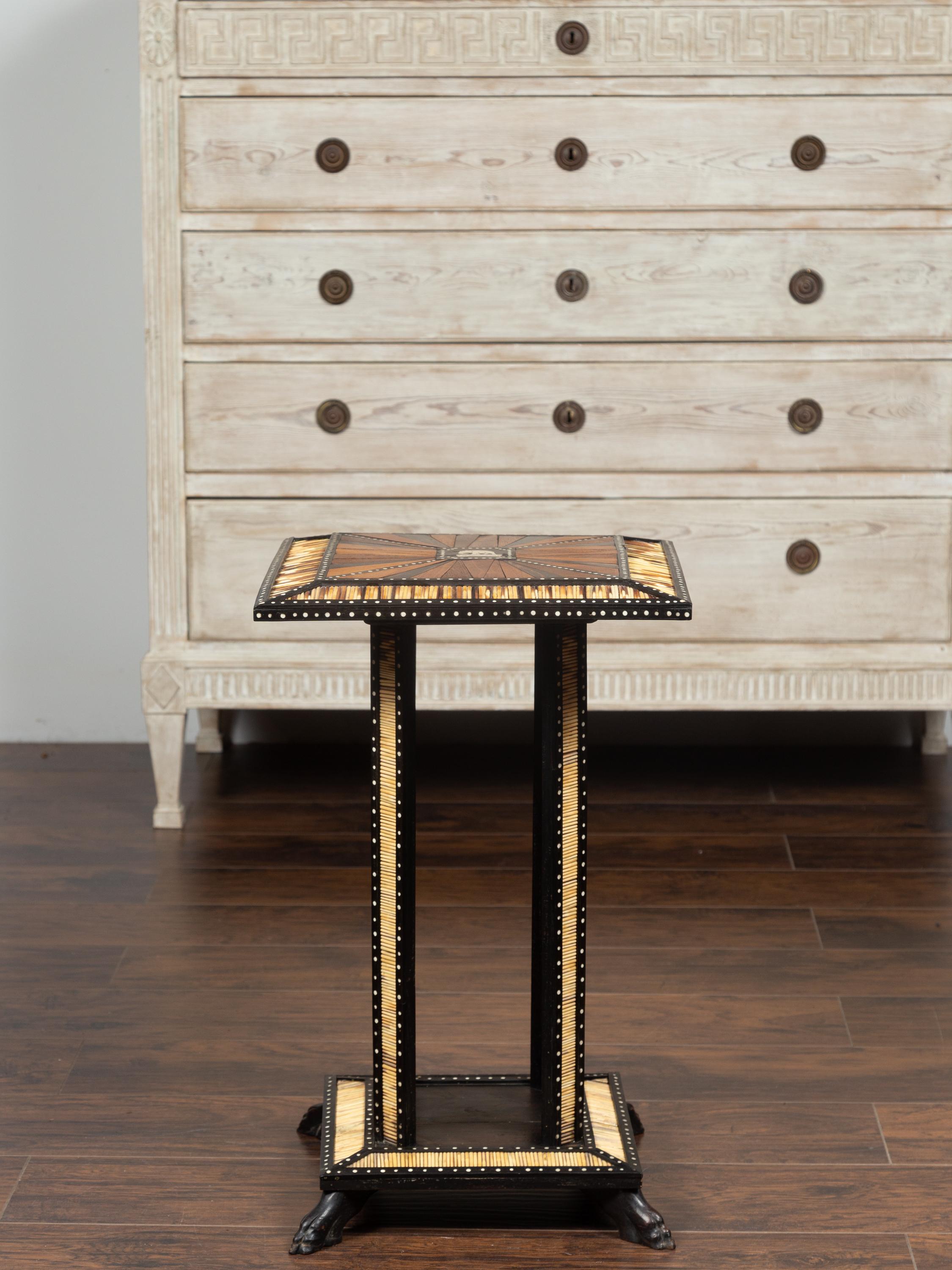 Ebonized Side Table with Porcupine Quill Inlay and Elephant Motif, circa 1900 8