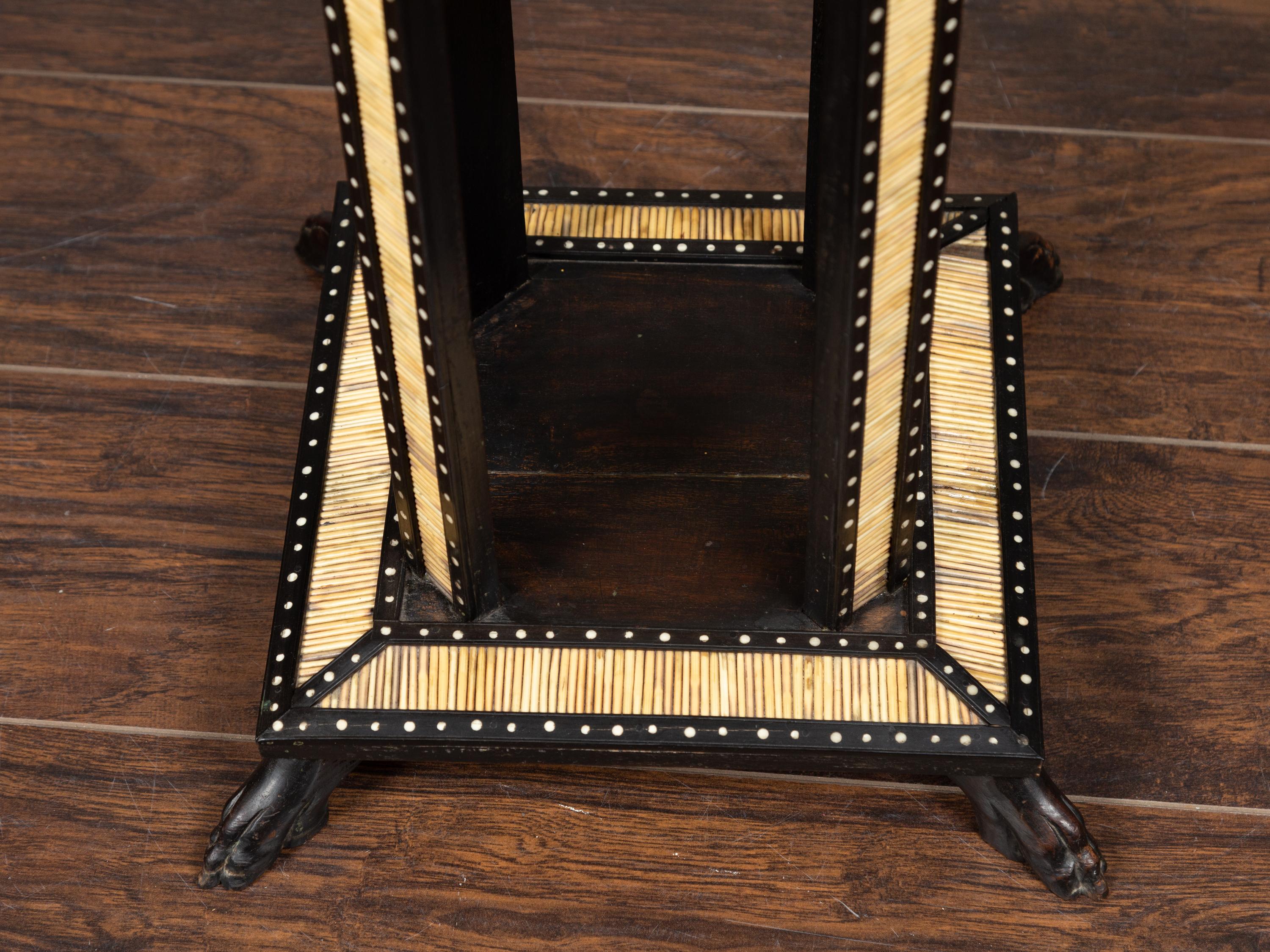 Ebonized Side Table with Porcupine Quill Inlay and Elephant Motif, circa 1900 9