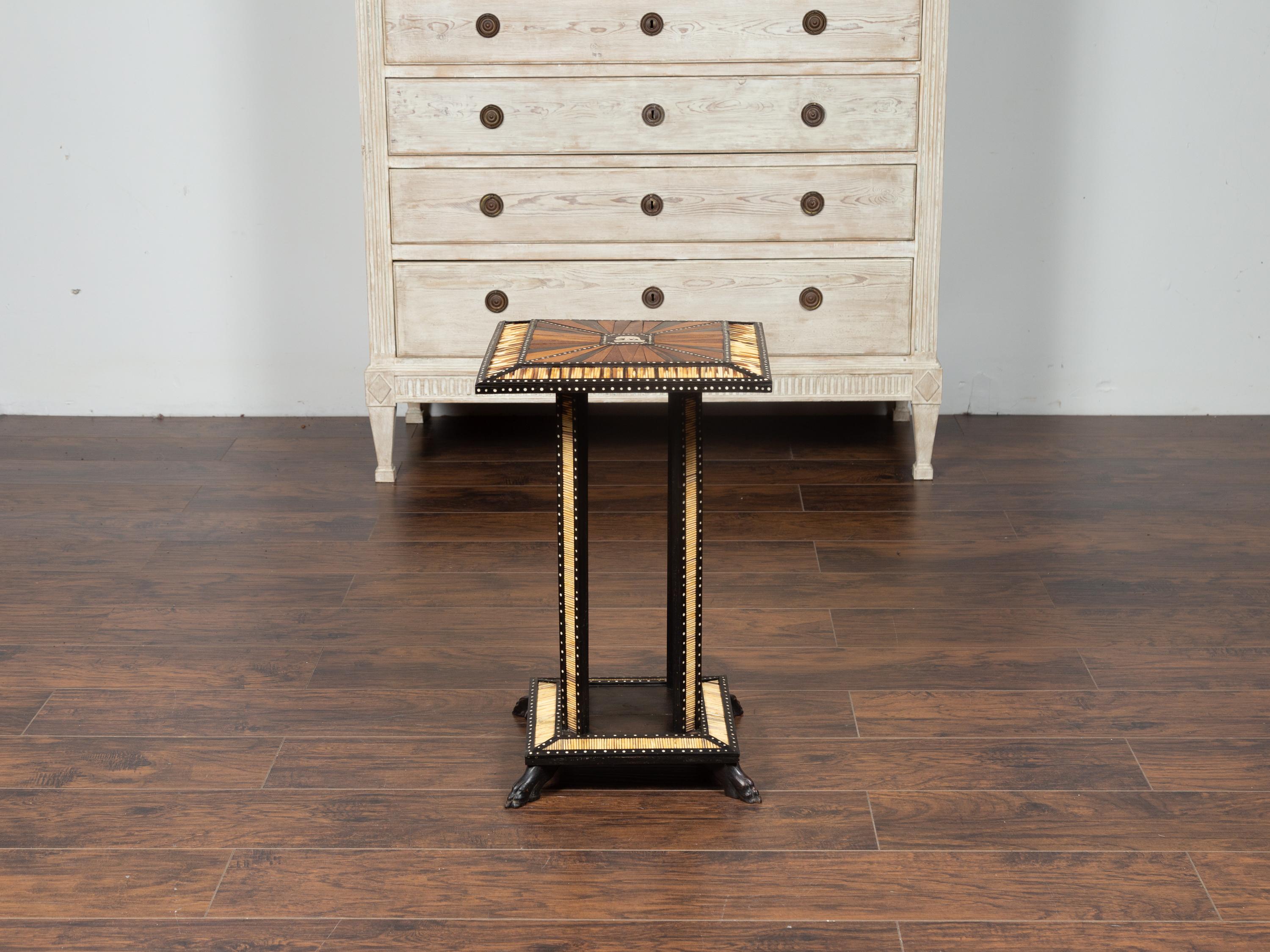 Anglo-Indian Ebonized Side Table with Porcupine Quill Inlay and Elephant Motif, circa 1900