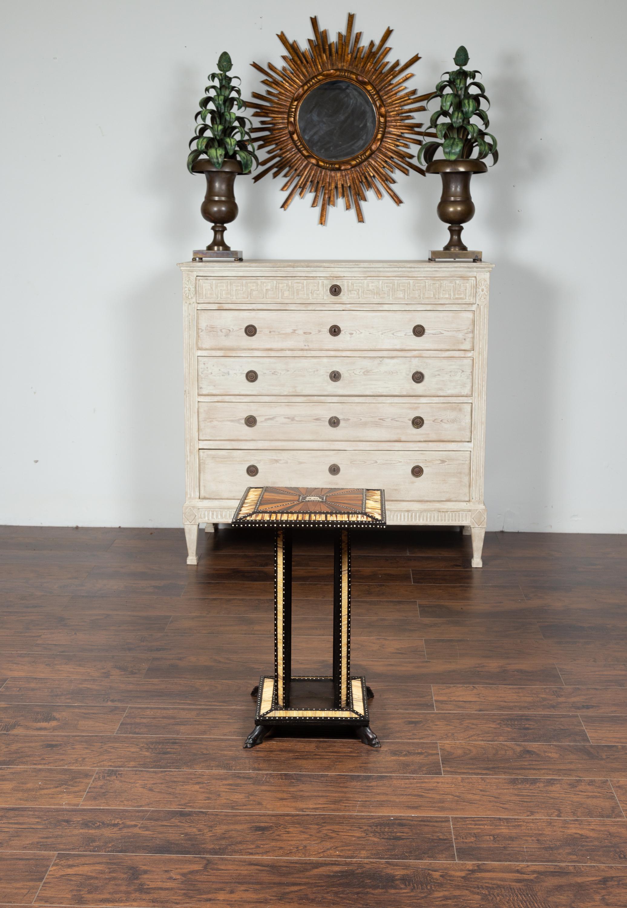 Indian Ebonized Side Table with Porcupine Quill Inlay and Elephant Motif, circa 1900