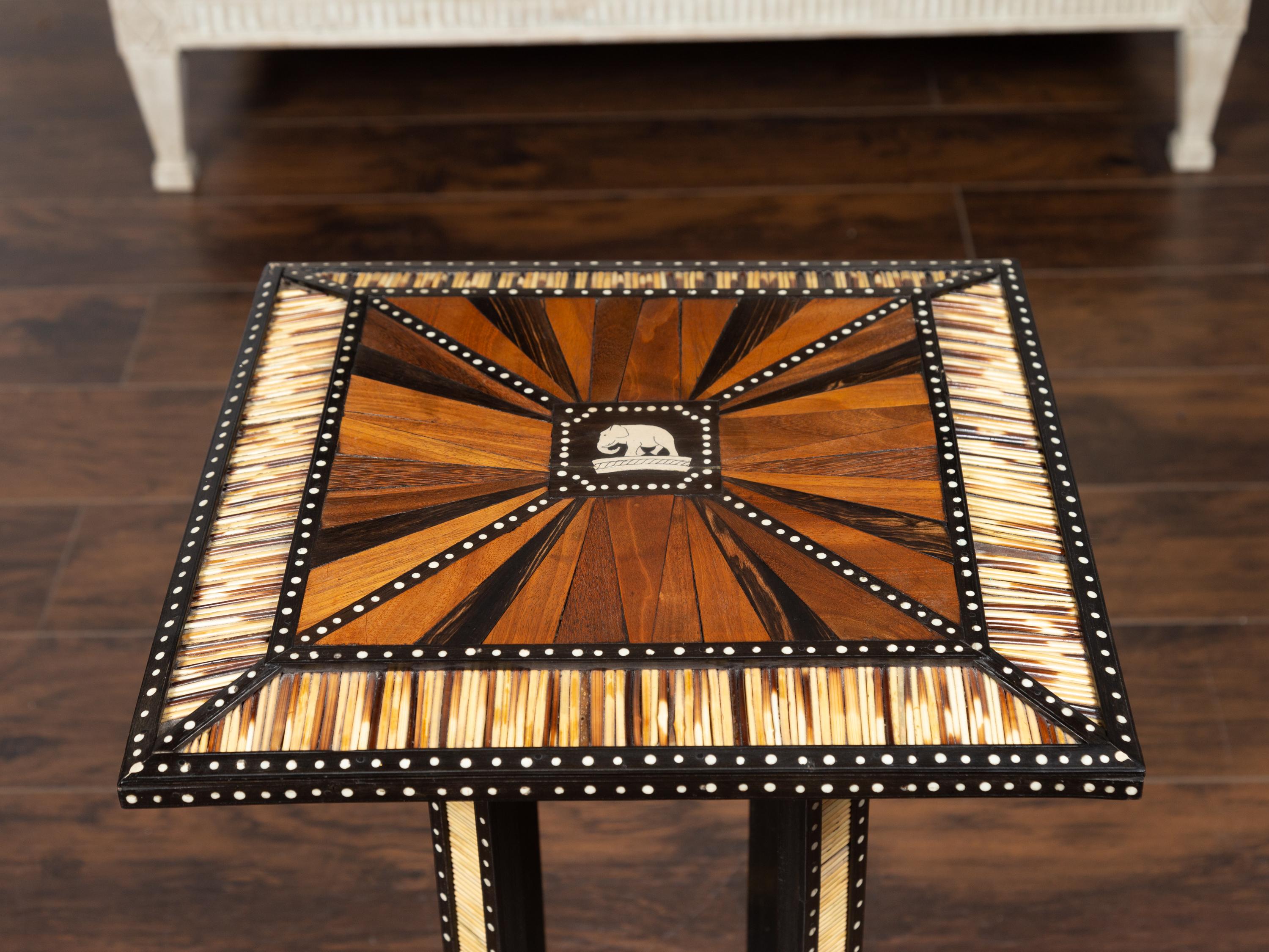 Ebonized Side Table with Porcupine Quill Inlay and Elephant Motif, circa 1900 In Good Condition In Atlanta, GA