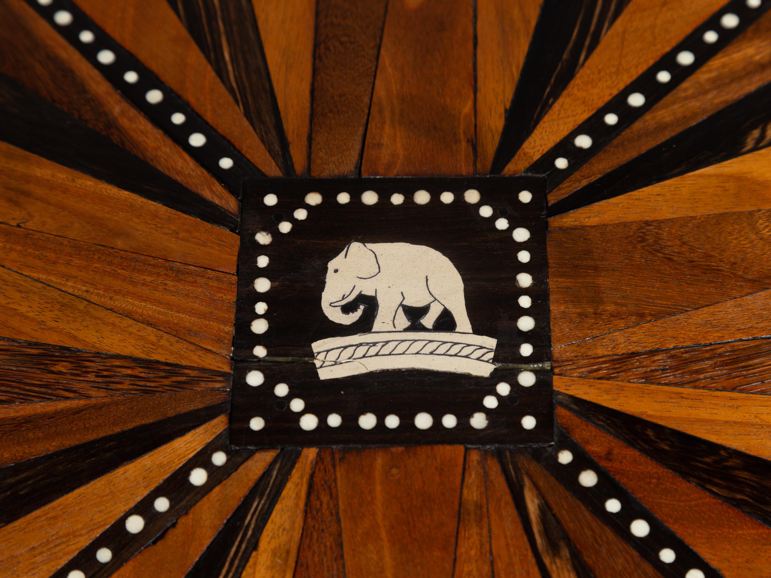 Ebonized Side Table with Porcupine Quill Inlay and Elephant Motif, circa 1900 1
