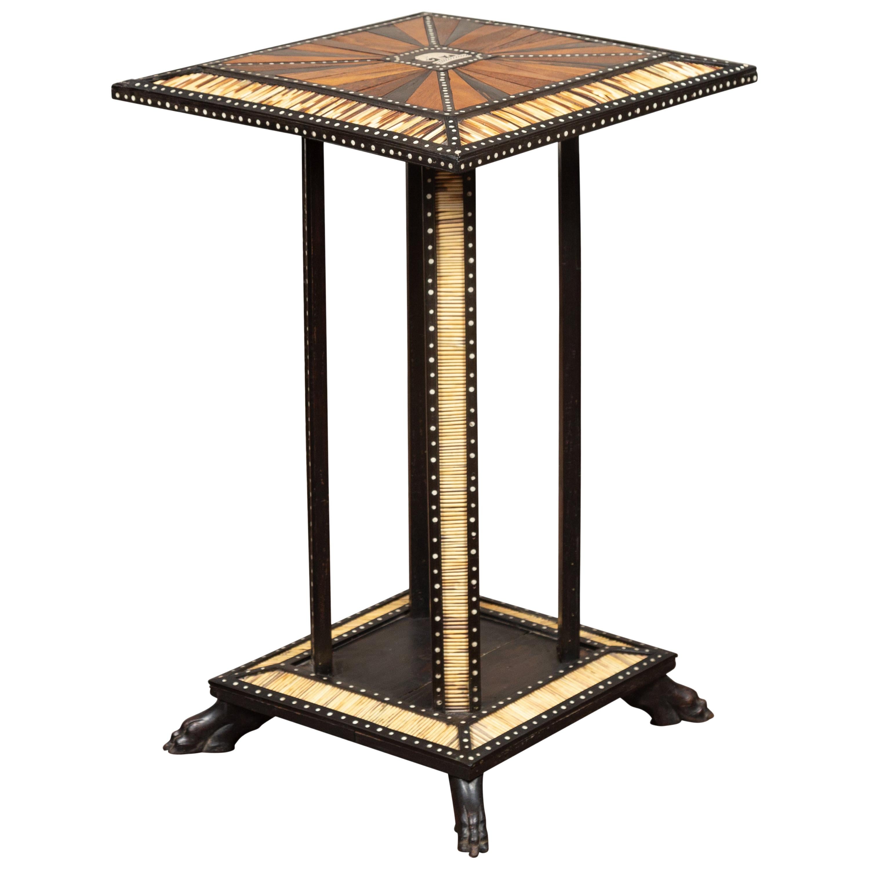 Ebonized Side Table with Porcupine Quill Inlay and Elephant Motif, circa 1900