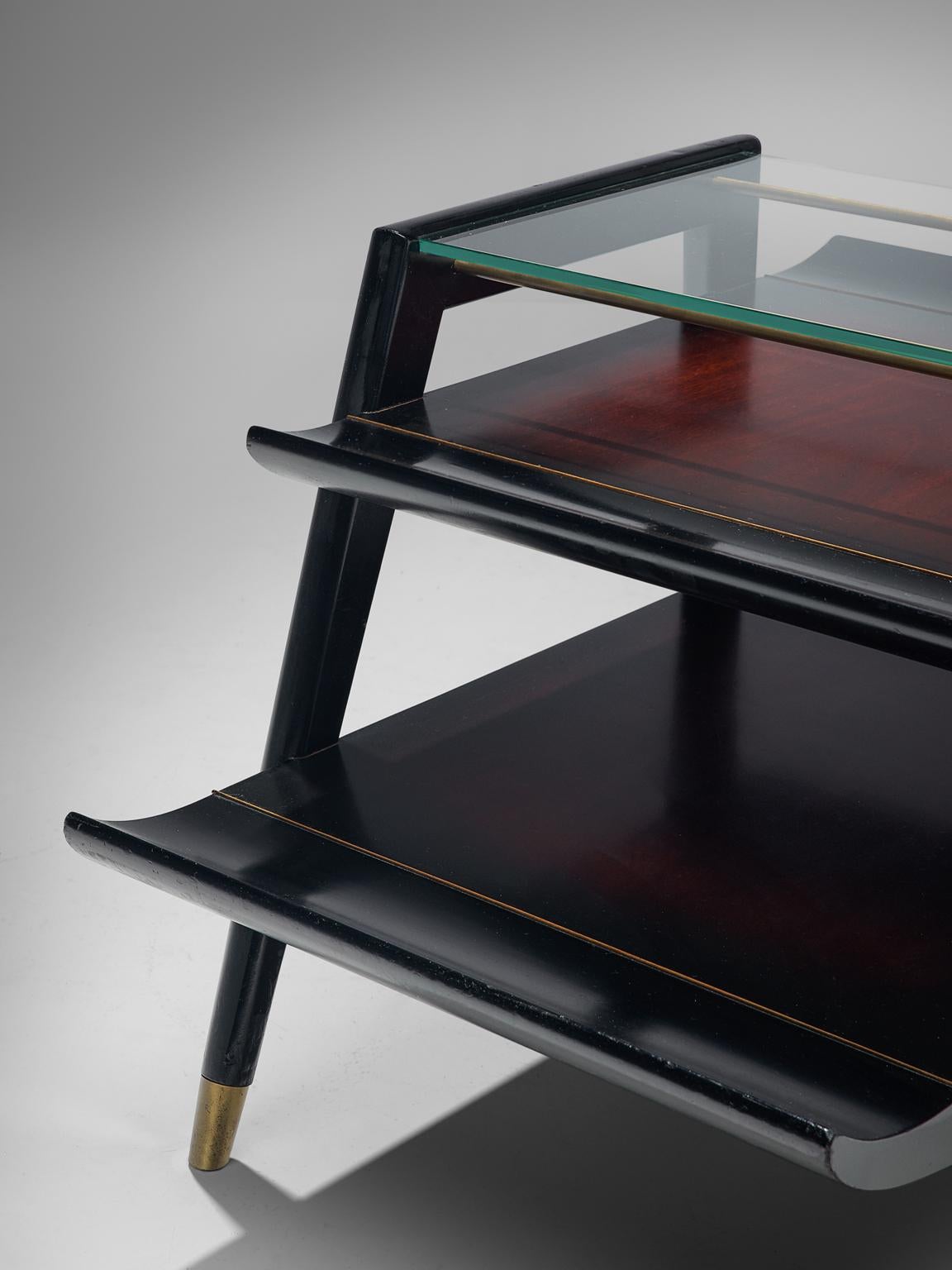 Mid-20th Century Ebonized Side Tables with Brass Feet