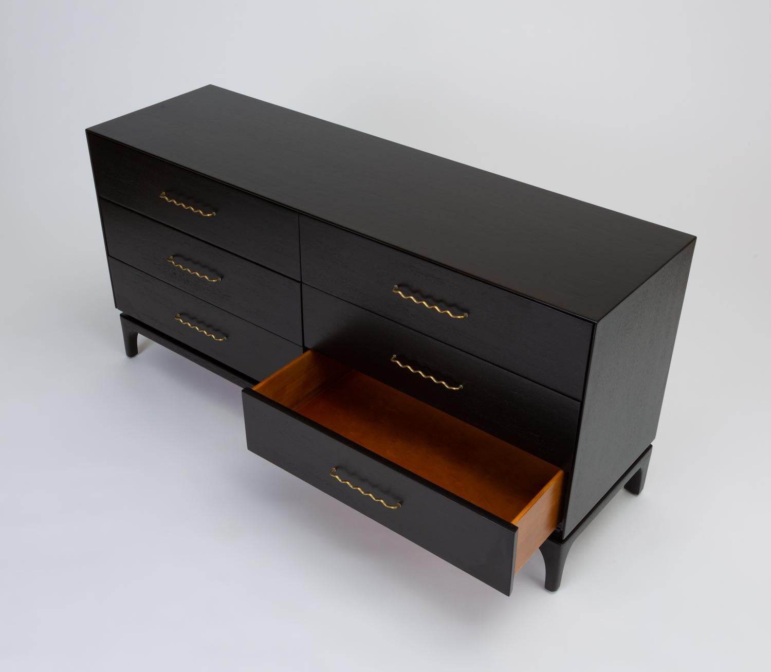 Brass Ebonized Six-Drawer Dresser by John Keal for Brown Saltman