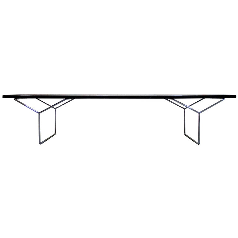 Ebonized Slat Wood Bench with Chrome Legs by Harry Bertoia for Knoll