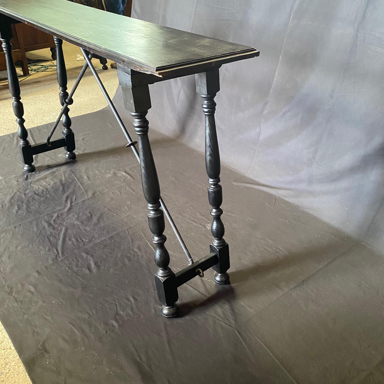 Ebonized Spanish Console Table with Iron Stretcher 5
