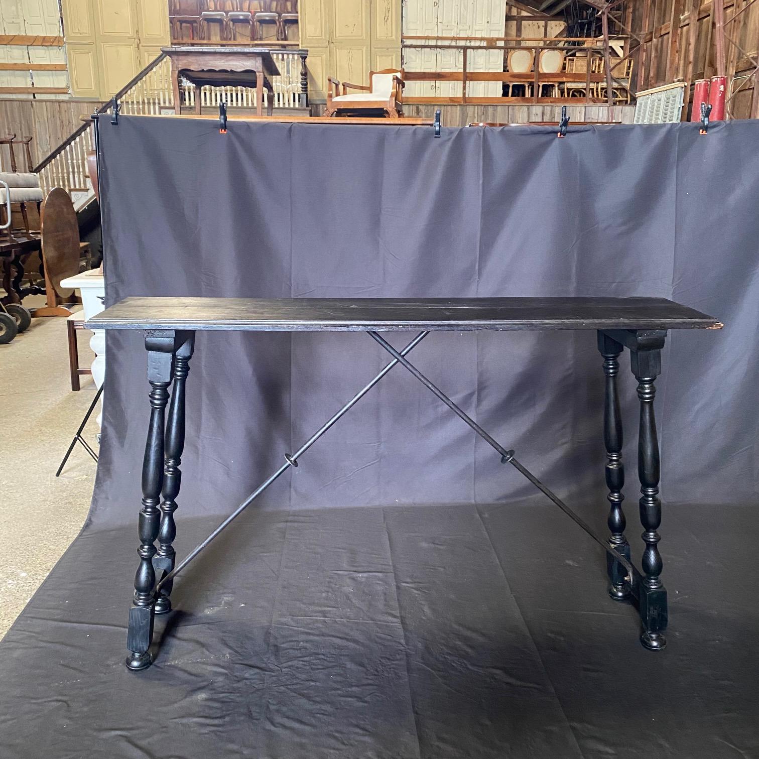 Ebonized Spanish Console Table with Iron Stretcher 6