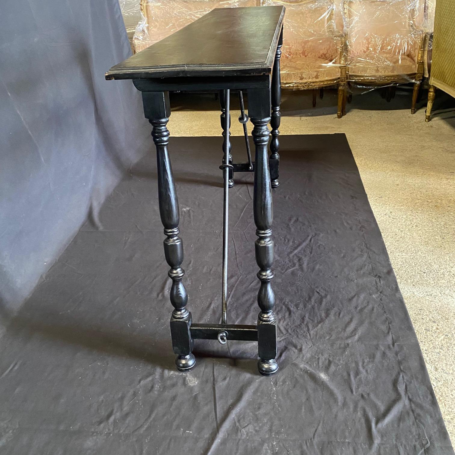 Ebonized Spanish Console Table with Iron Stretcher 2