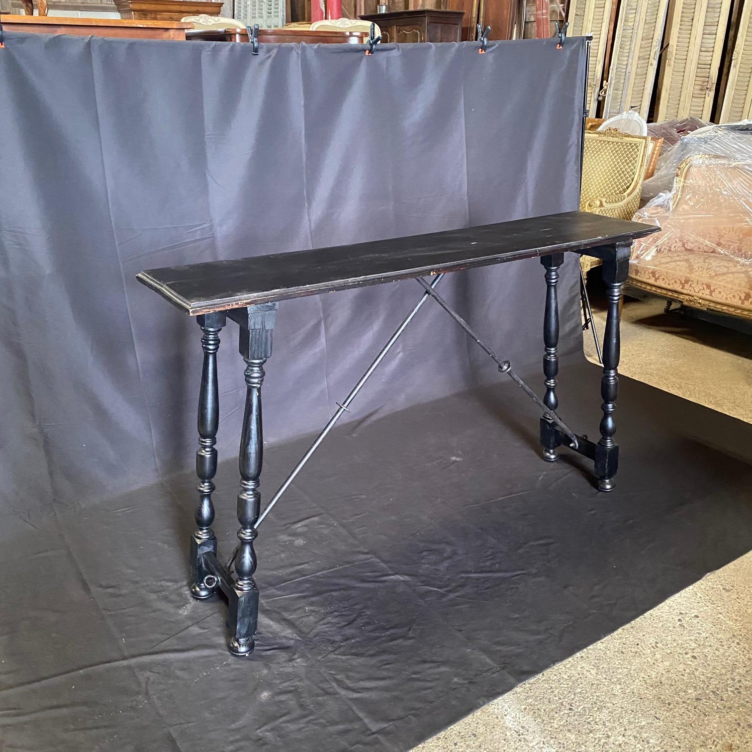 Ebonized Spanish Console Table with Iron Stretcher 3
