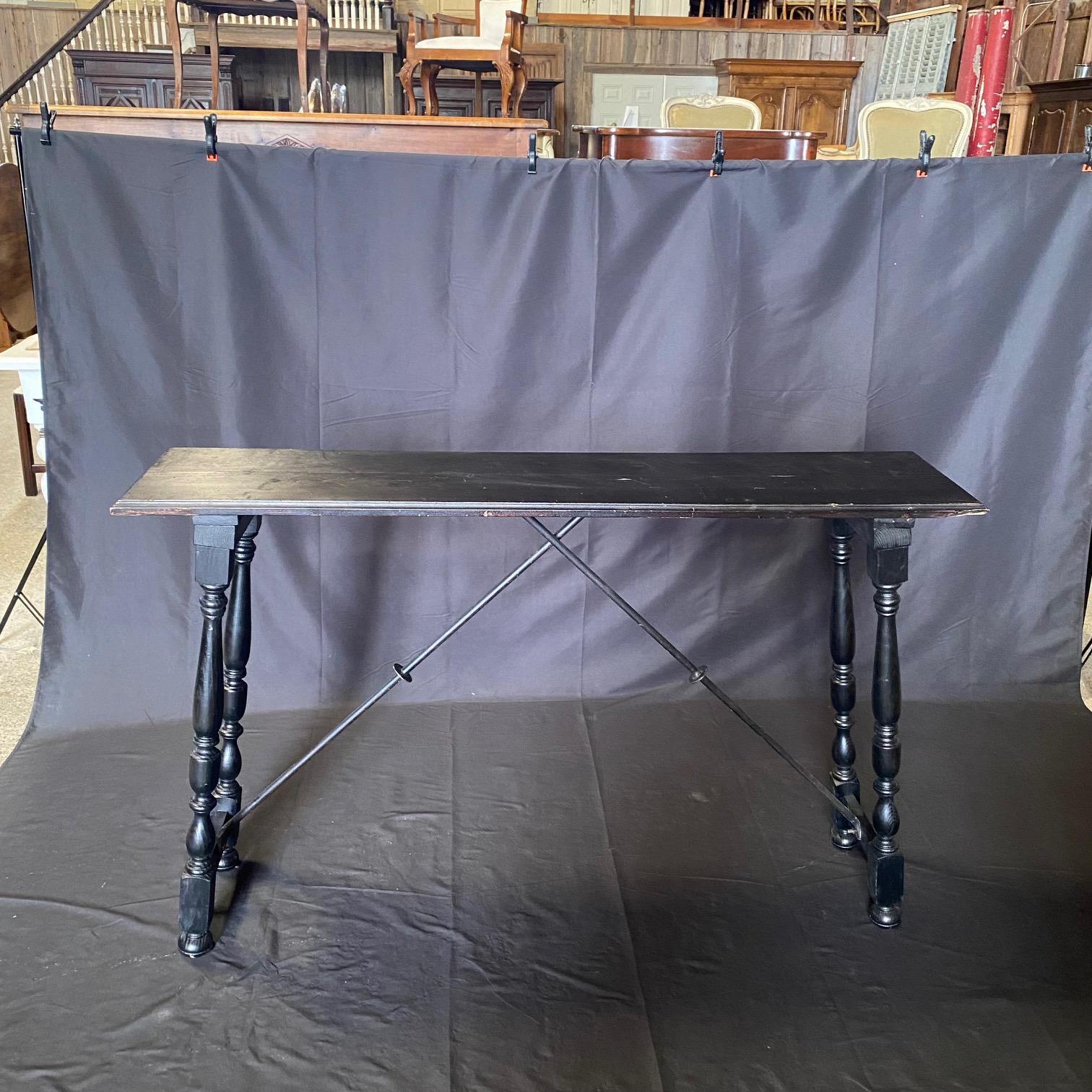 Ebonized Spanish Console Table with Iron Stretcher 4