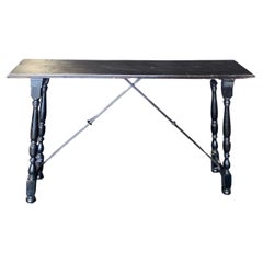 Ebonized Spanish Console Table with Iron Stretcher