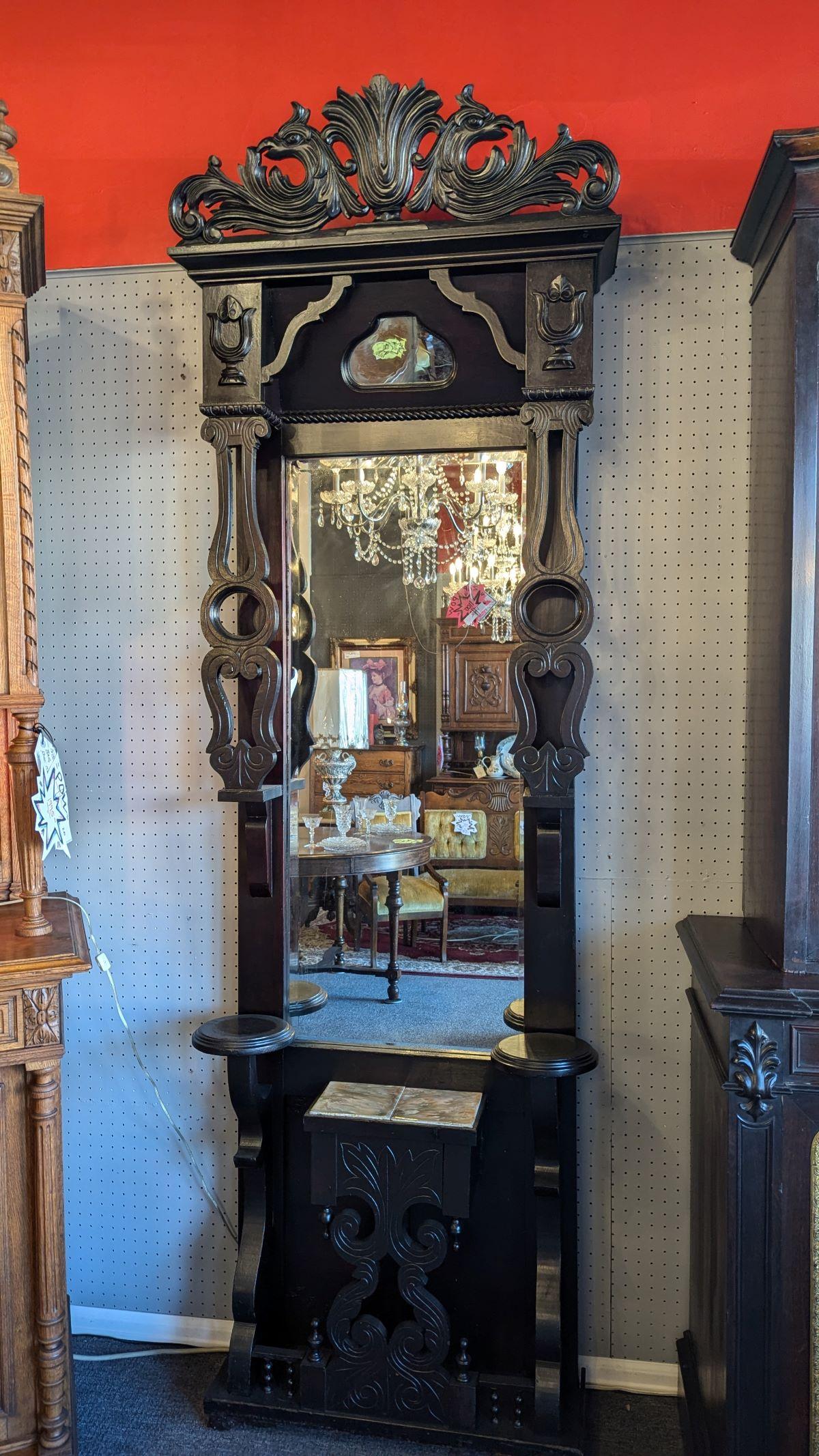 High Victorian Ebonized Standing Mirror, Pier Mirror For Sale