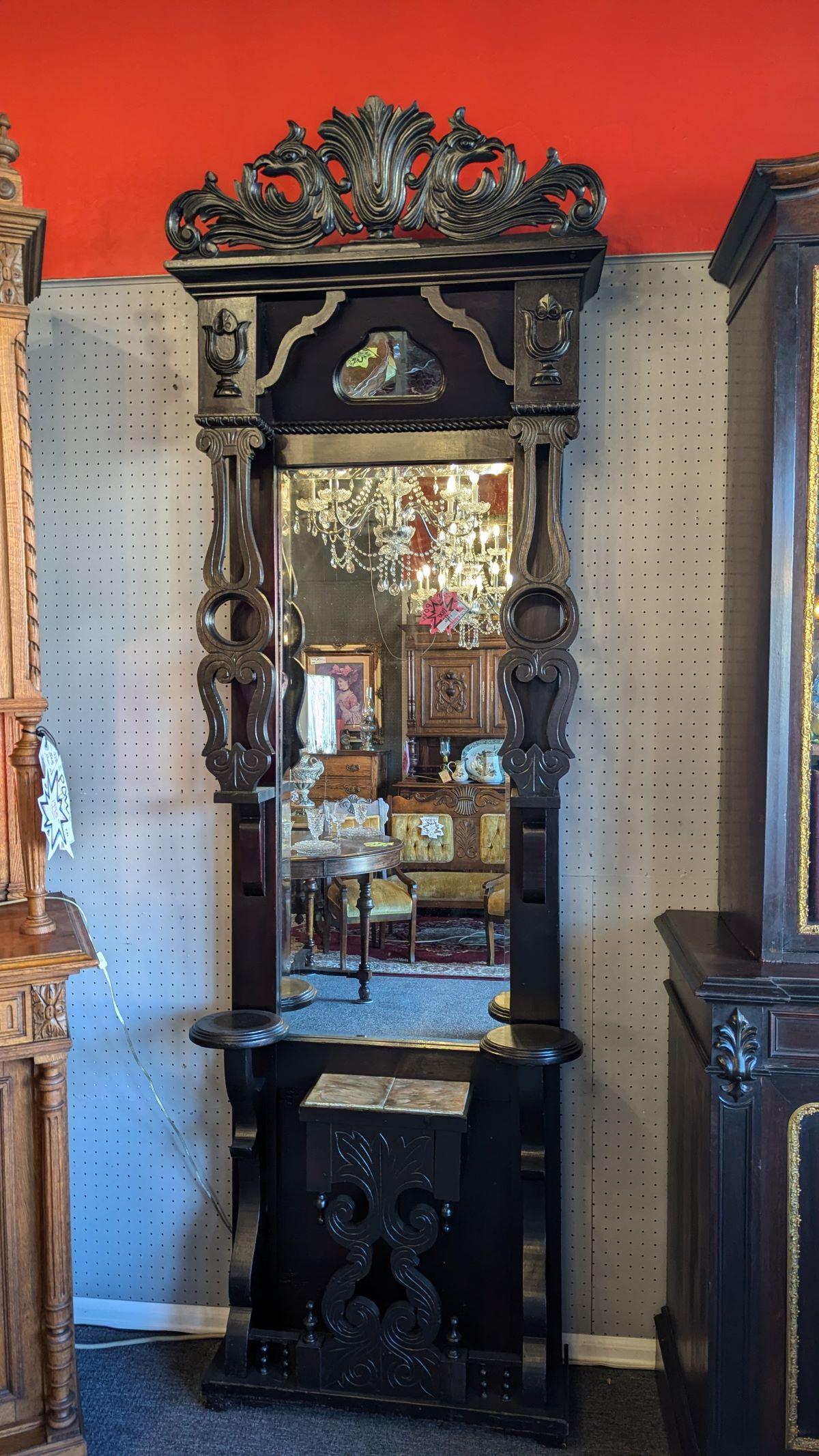 American Ebonized Standing Mirror, Pier Mirror For Sale