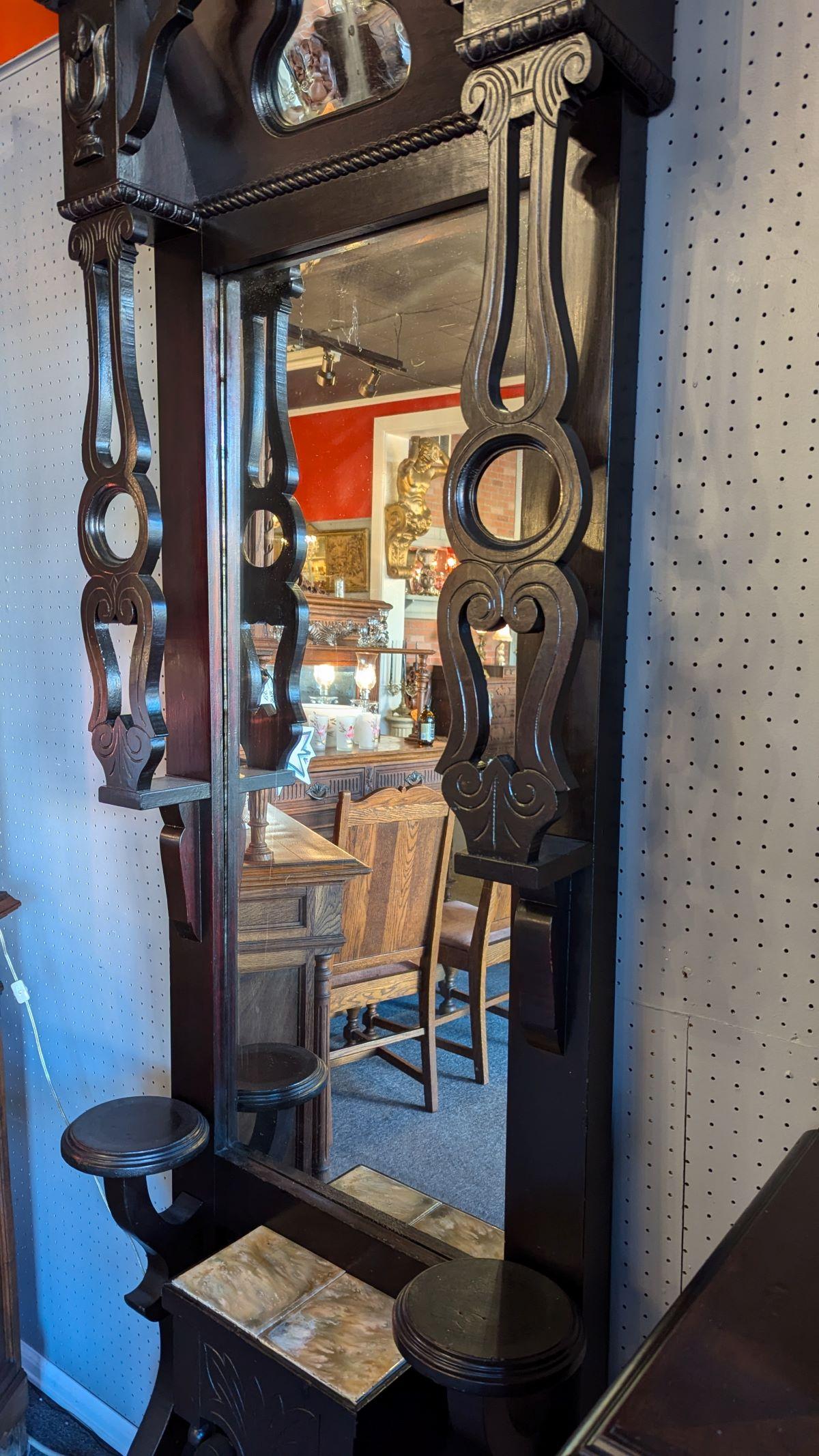 19th Century Ebonized Standing Mirror, Pier Mirror For Sale