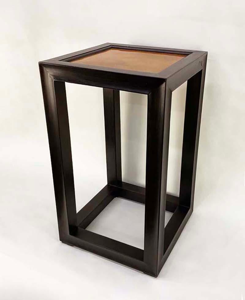 American Ebonized Table with Cloisonné Top by Robert Kuo for McGuire For Sale