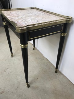 Ebonized Table with Marble and Brass Gallery