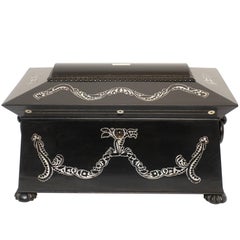Ebonized Tea Caddy with Mother-of-Pearl and Silver Inlay, English, circa 1860