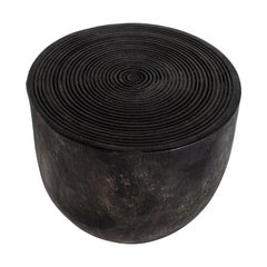 Ebonized Teak Drum Style End Table with Incised Circle Design