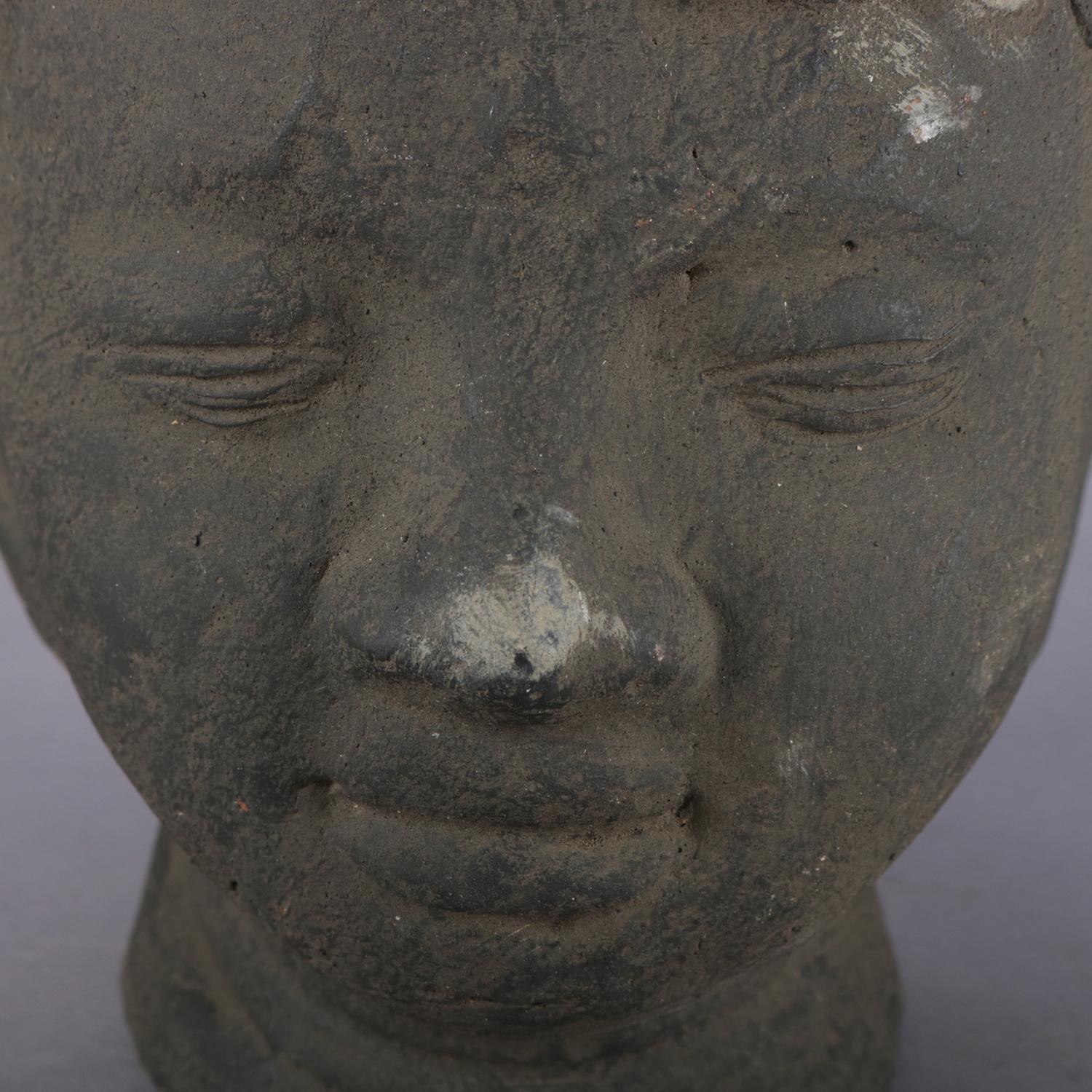 Ebonized Terracotta Meditating Shakyamuni Buddha Head Statue, 20th Century 2