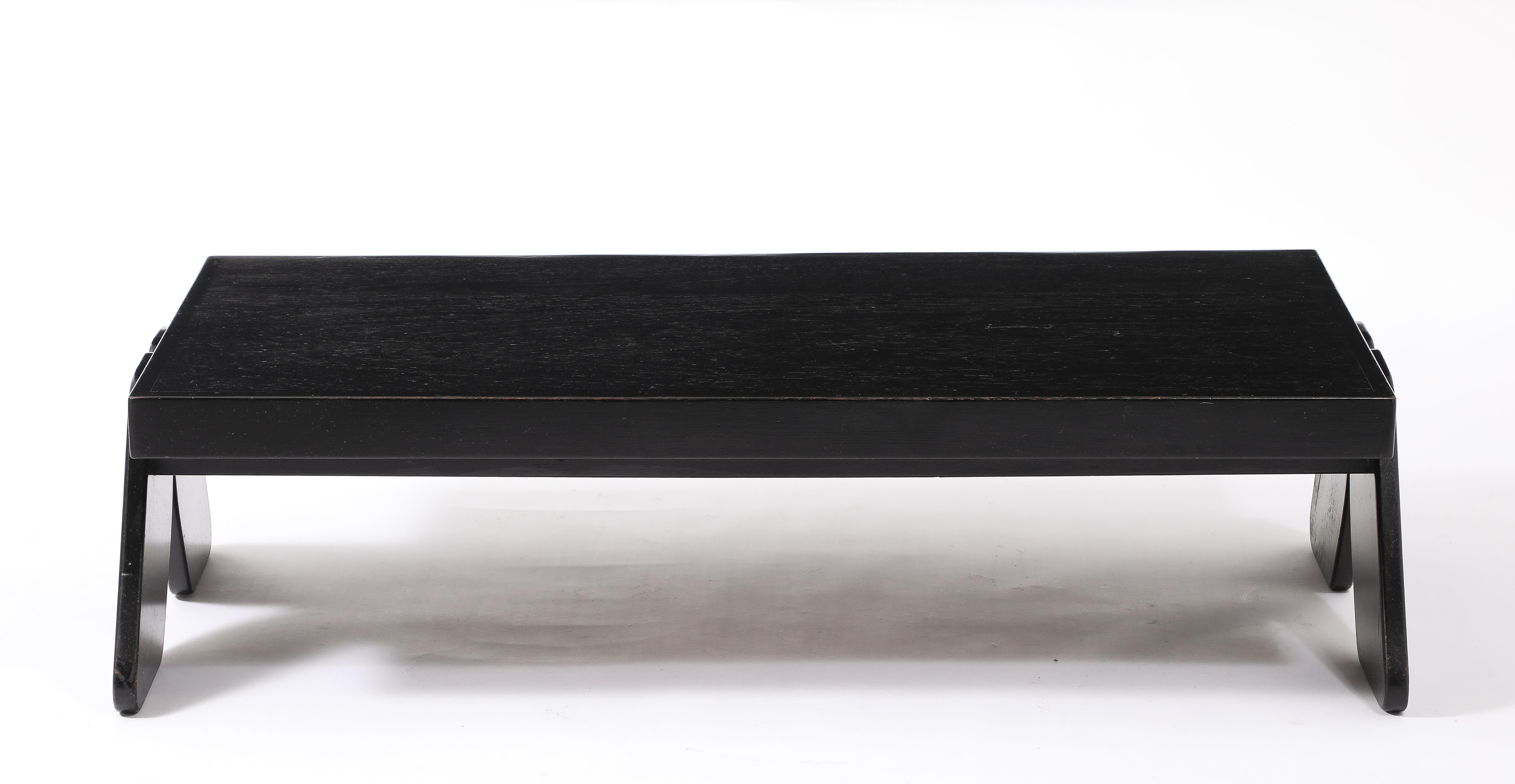 Mid-Century Modern Ebonized Trestle Coffee Table, France 1950's For Sale