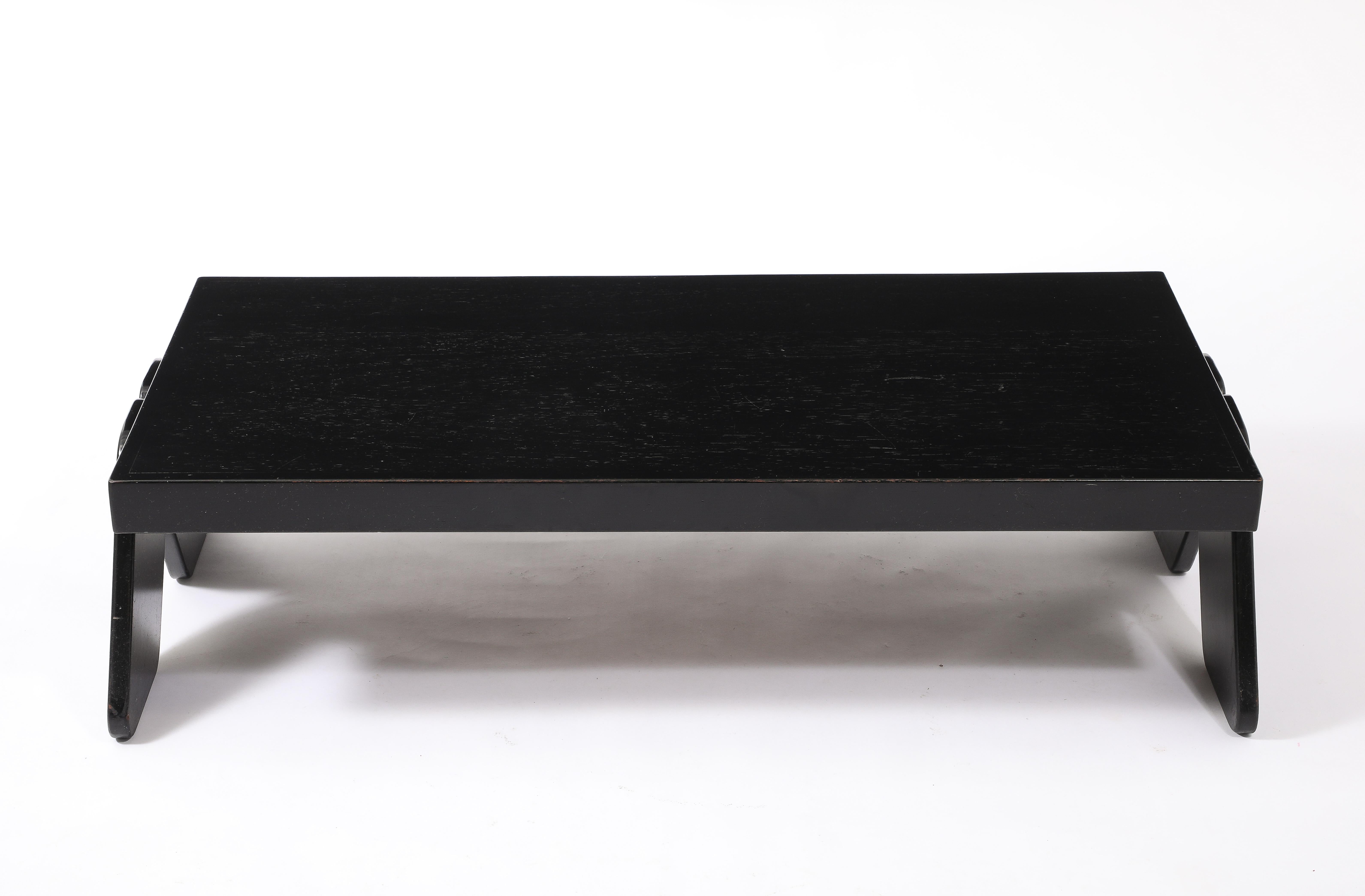 French Ebonized Trestle Coffee Table, France 1950's For Sale