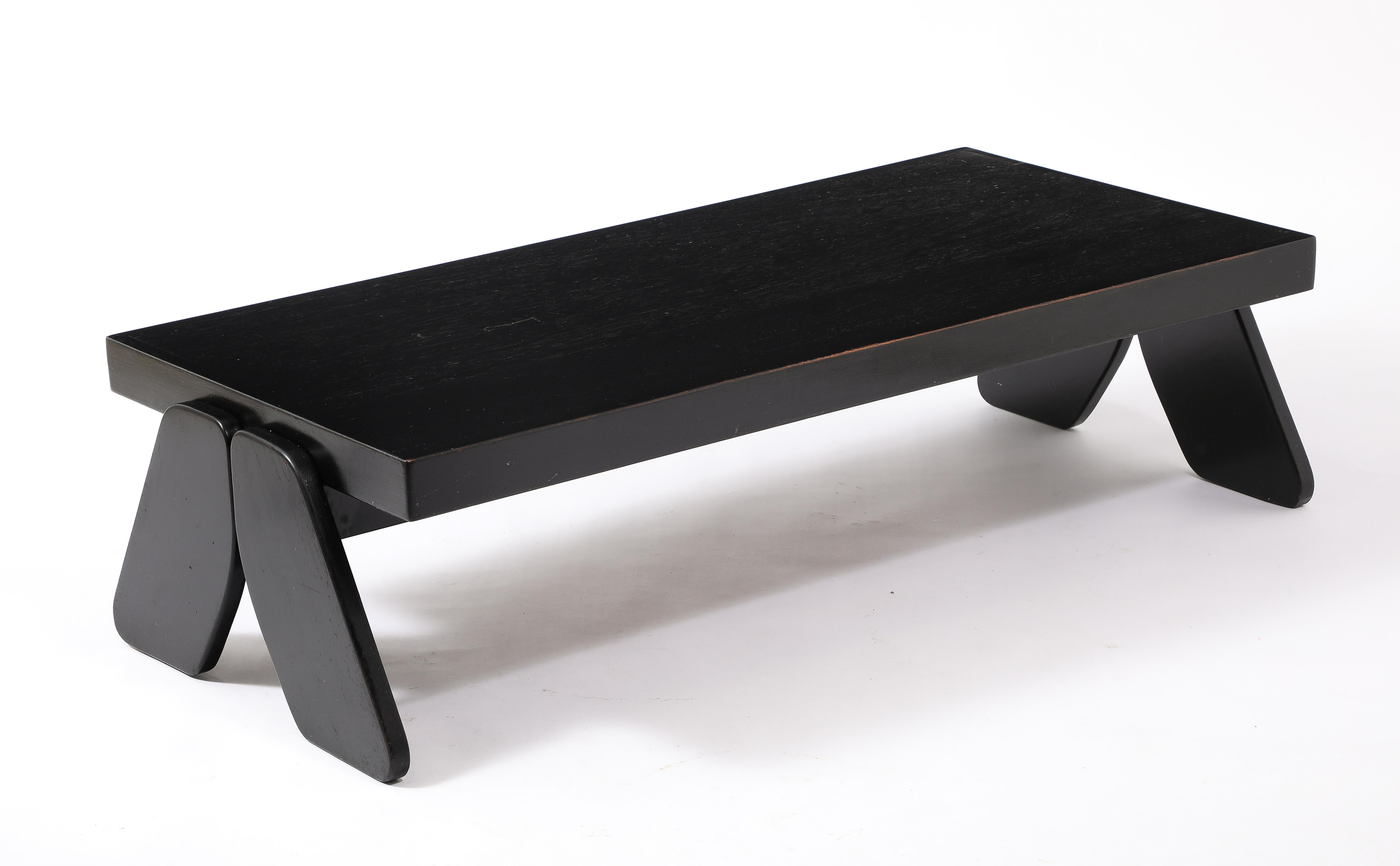 Ebonized Trestle Coffee Table, France 1950's In Good Condition For Sale In New York, NY