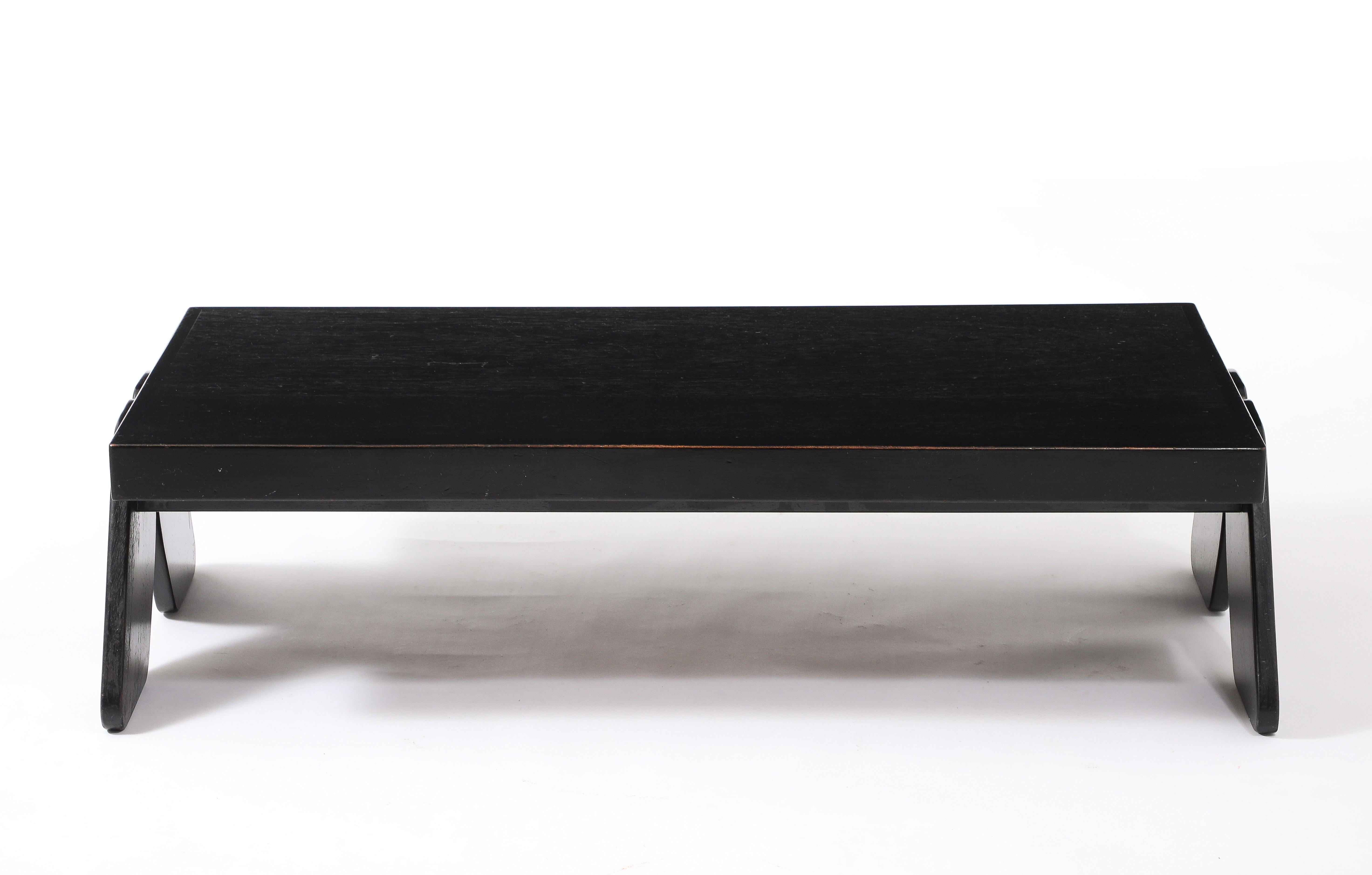 Ebonized Trestle Coffee Table, France 1950's For Sale 1