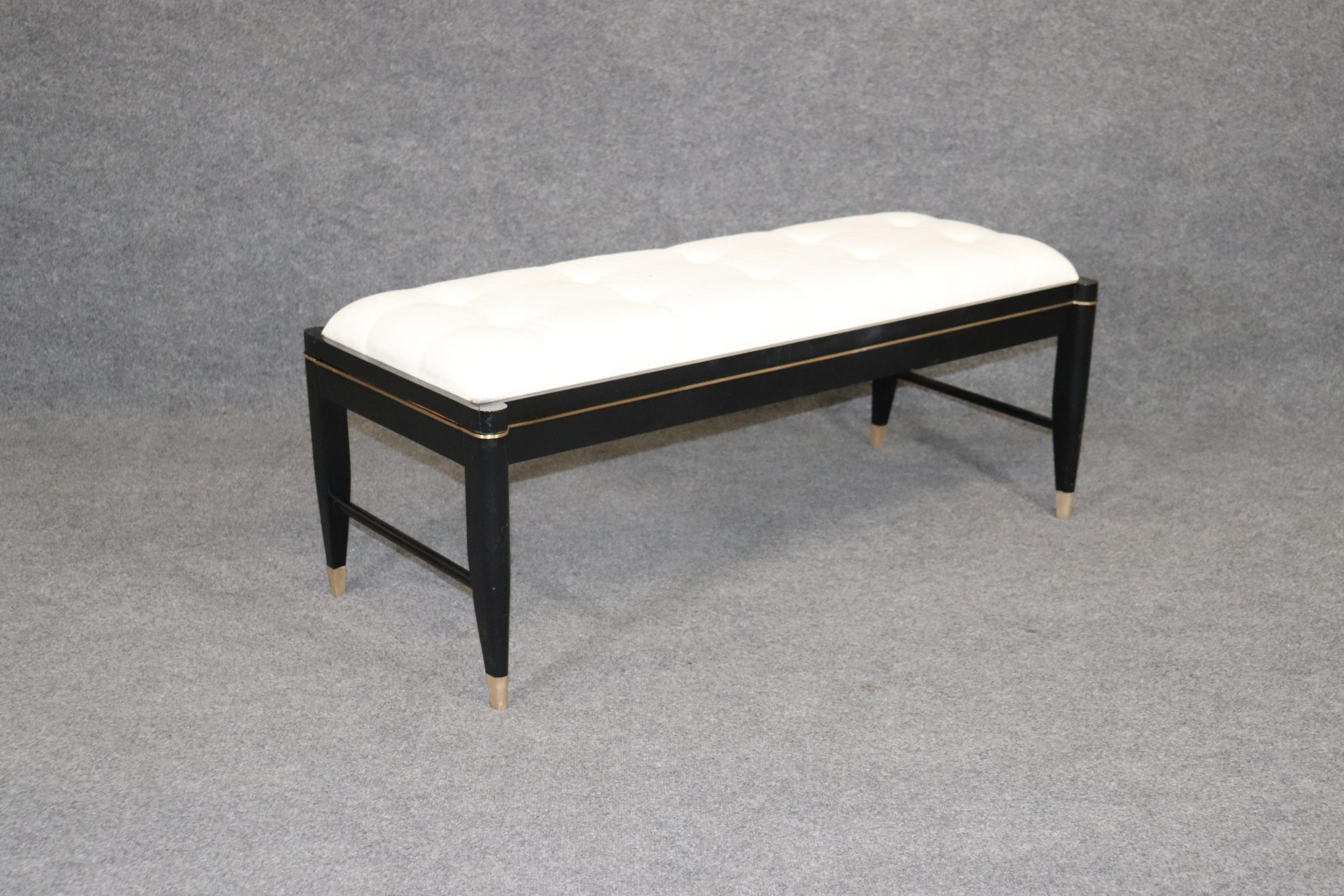 Late 20th Century Ebonized Tufted Tommi Parzinger Style Brass Mounted Window Bench Ottoman