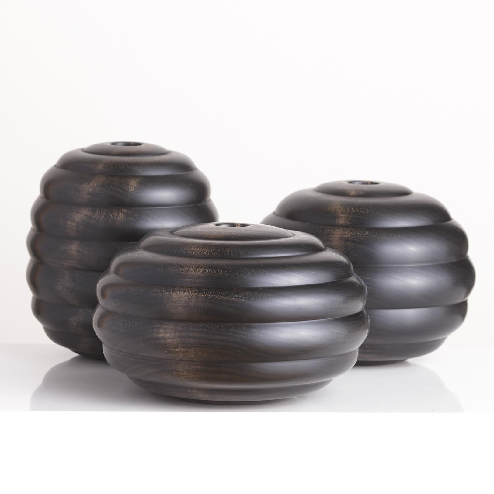 Ebonized Turned Cherry Wood 'Hive' Vessel No. 1 In Excellent Condition In Chicago, IL