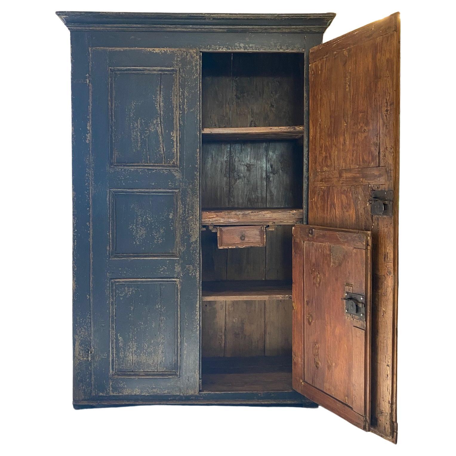 Ebonized Two-Door Pine Cabinet, Italy, 19th Century For Sale