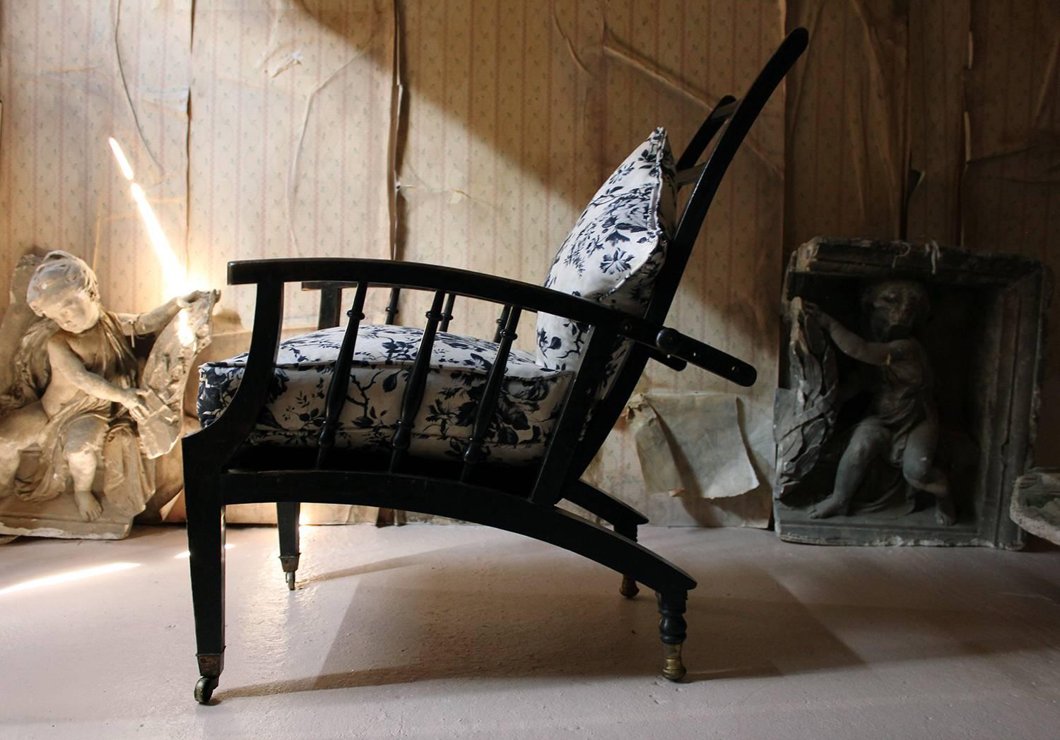 Cotton Ebonized & Upholstered Philip Webb for Morris & Co Reclining Armchair circa 1875