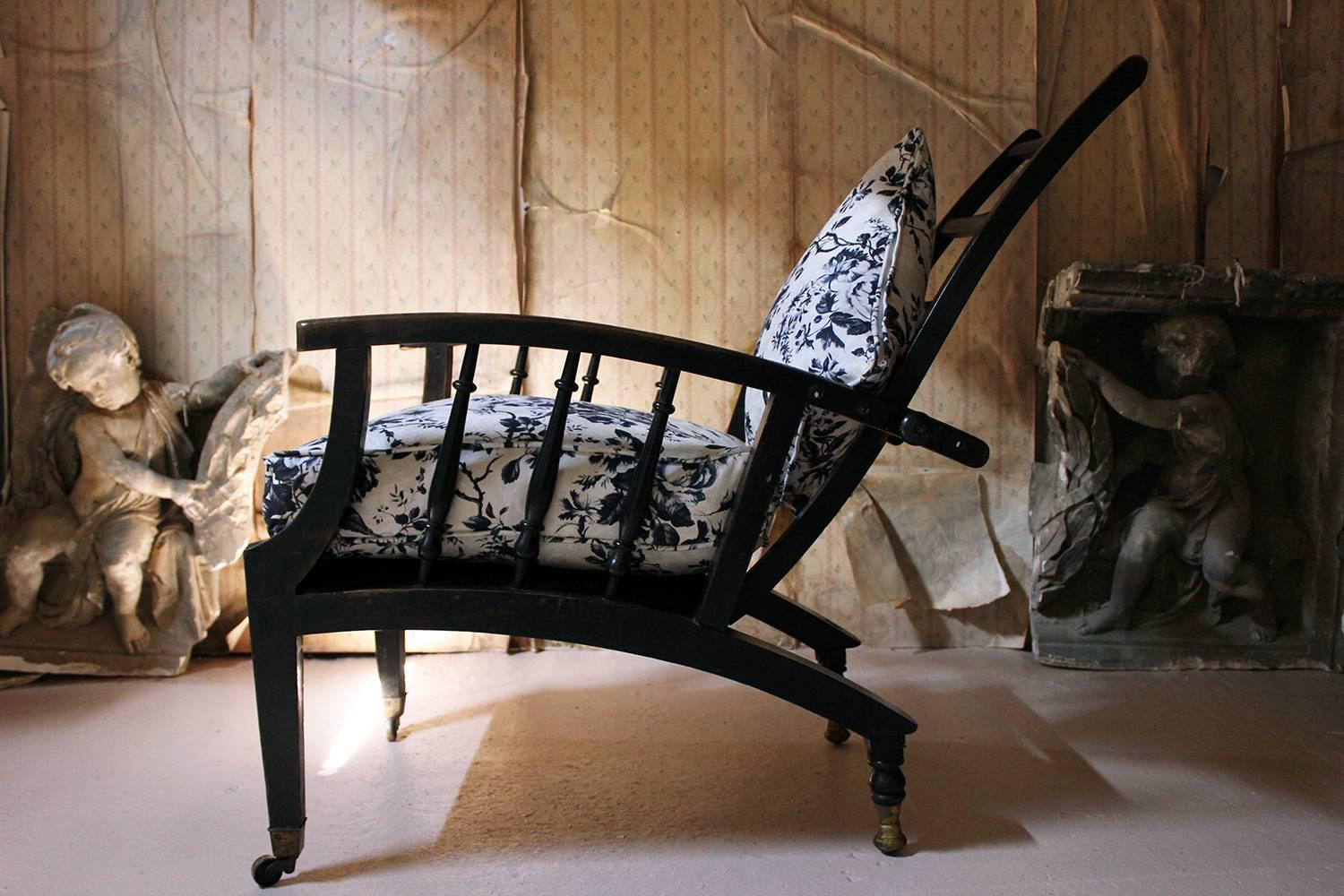 Ebonized & Upholstered Philip Webb for Morris & Co Reclining Armchair circa 1875 1