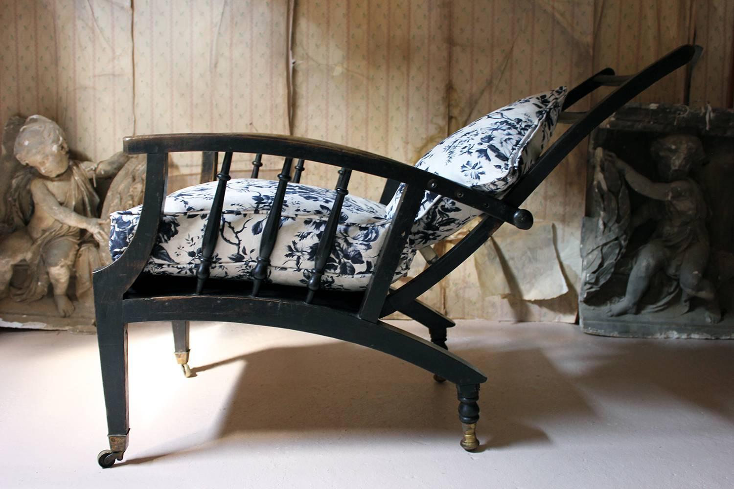 Ebonized & Upholstered Philip Webb for Morris & Co Reclining Armchair circa 1875 2