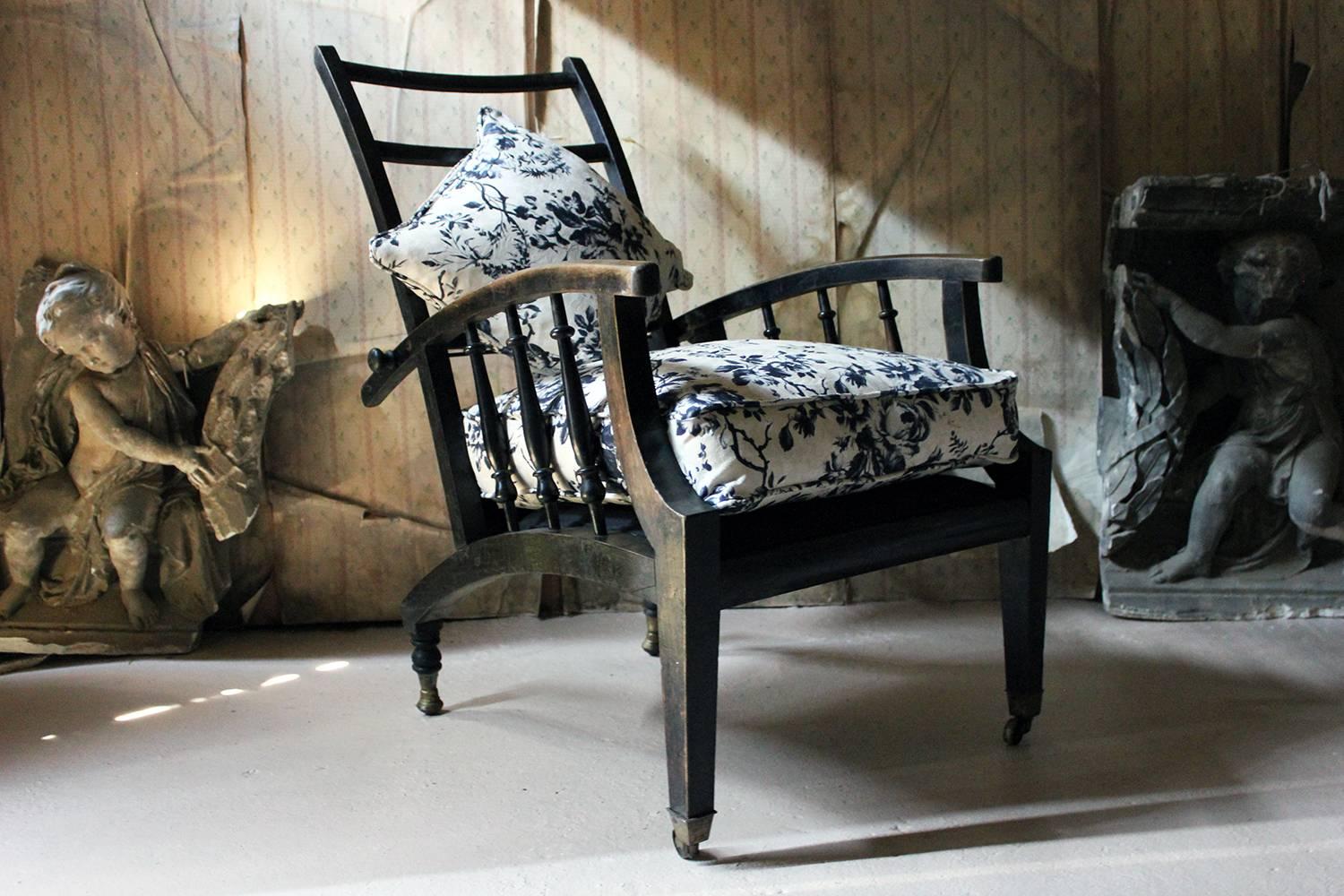 Ebonized & Upholstered Philip Webb for Morris & Co Reclining Armchair circa 1875 3