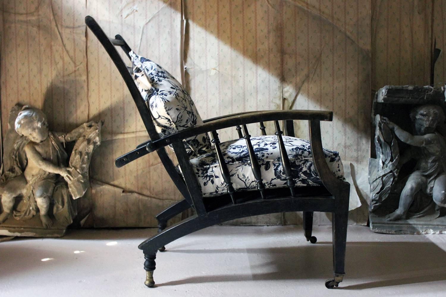 Ebonized & Upholstered Philip Webb for Morris & Co Reclining Armchair circa 1875 4